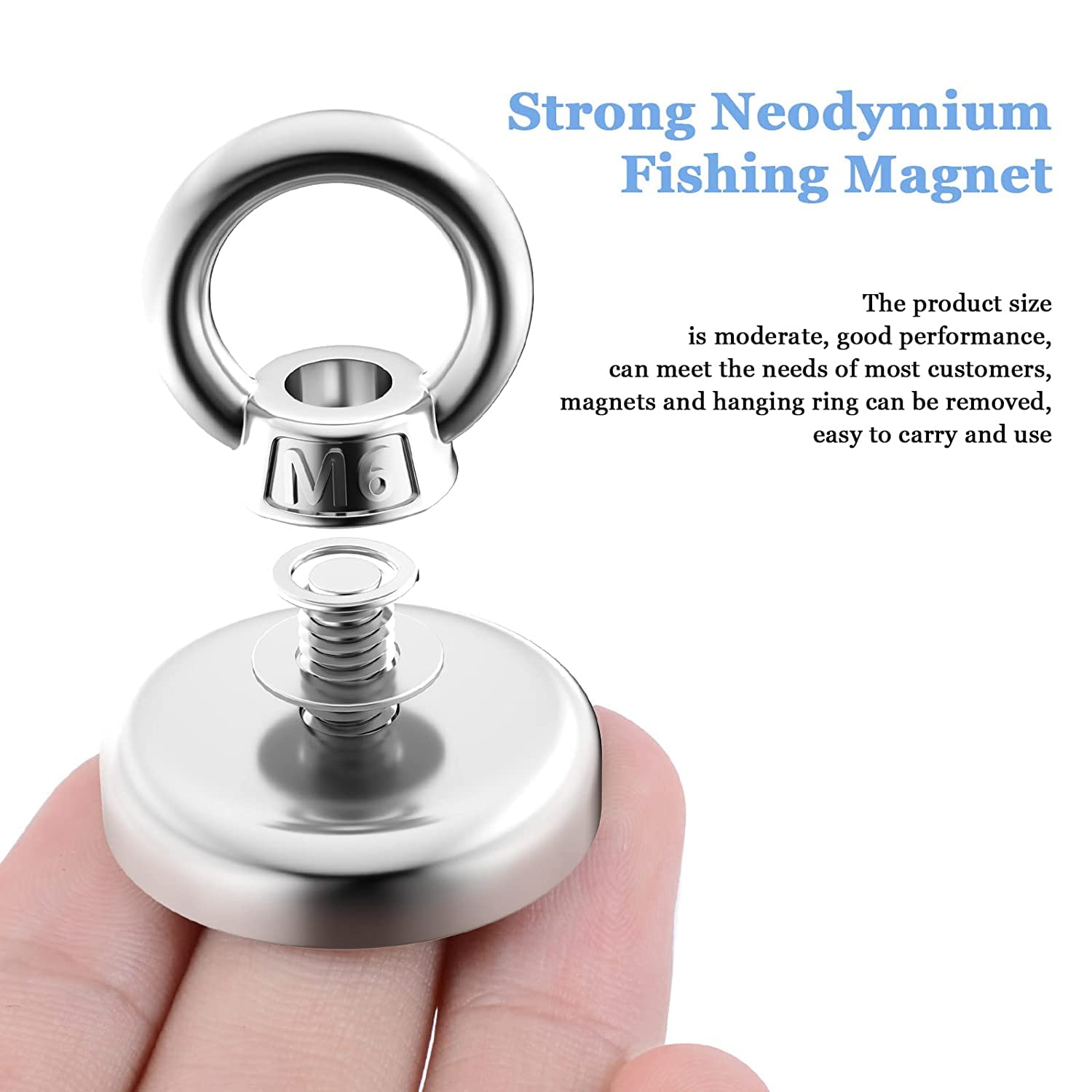 MIN CI Strong Neodymium Magnets Fishing Rare Earth Magnets 110Lb Pulling Force Heavy Duty 1.26 Inch(32 Mm) Industrial Magnets for Retrieving in River and Salvage, Pack of 2 image number 5