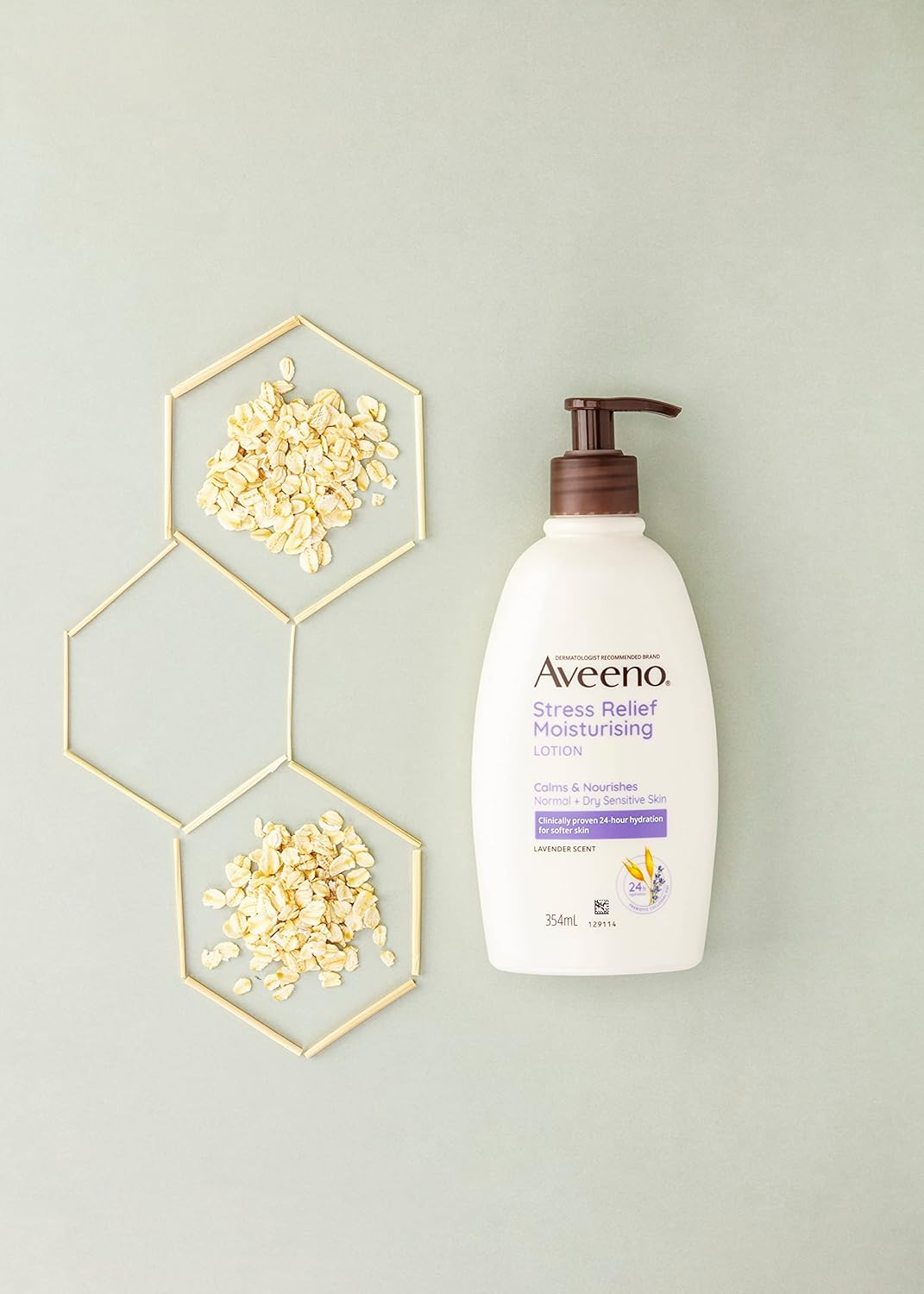 Aveeno Stress Relief Moisturising Non-Greasy Lavender Scented Body Lotion 24-Hour Hydration Normal Dry Sensitive Skin 354Ml