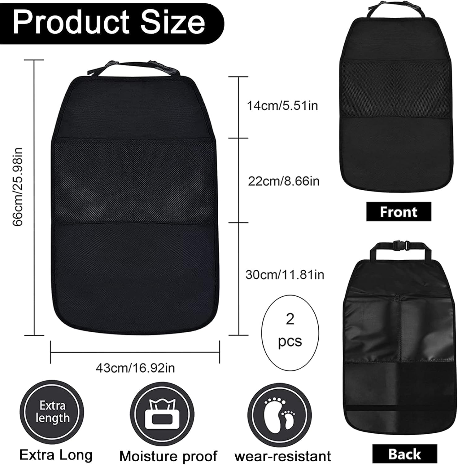 Waterproof Back Seat Organiser and Car Seat Protector with Storage Pockets, Durable and Easy to Clean Material for Child Car Seats, Universal Fit for Suvs Trucks Minivans, Pack of 2 - Mecus image number 5