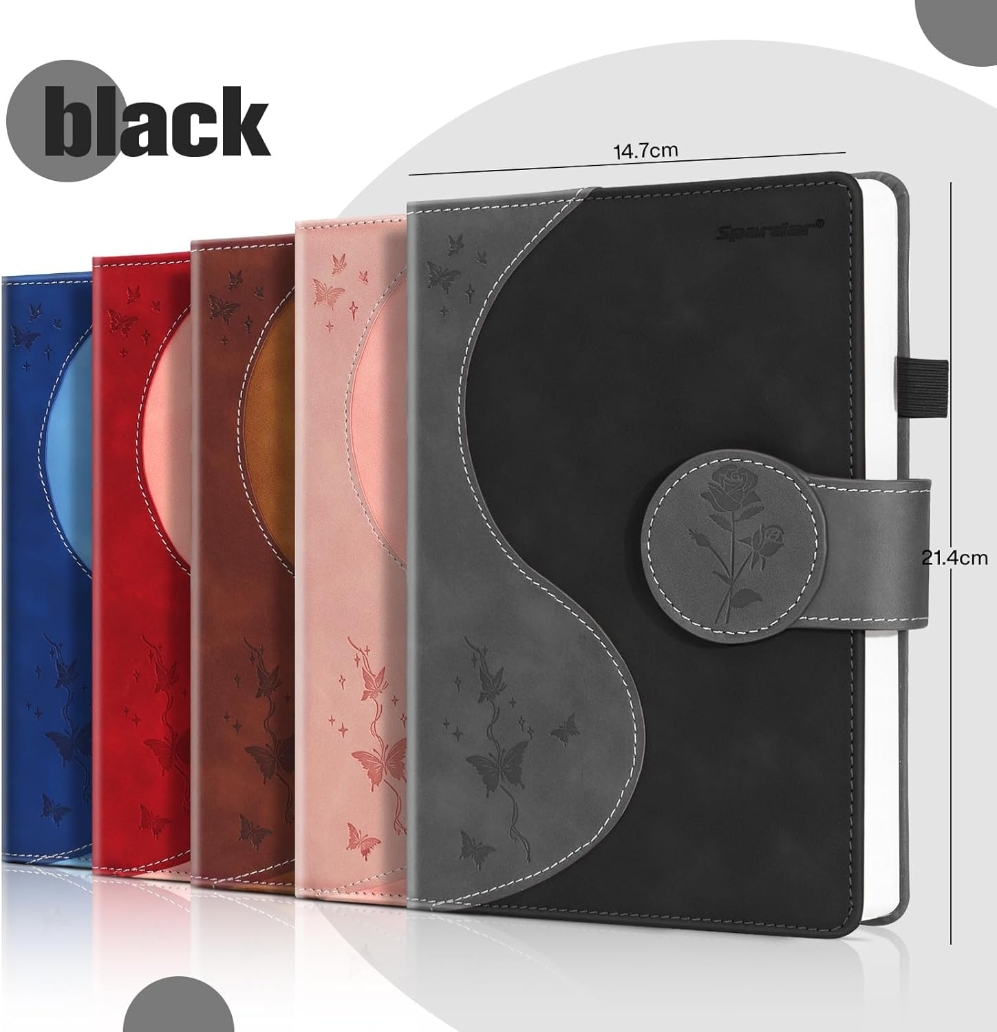 Spardar Hardcover Journal with 300 Pages, Thick Lined Notebook with 80 GSM Paper, A5 Notebook, Hardcover Notebook for Women, 5.7 X 8.4 (Black) - Black image number 5