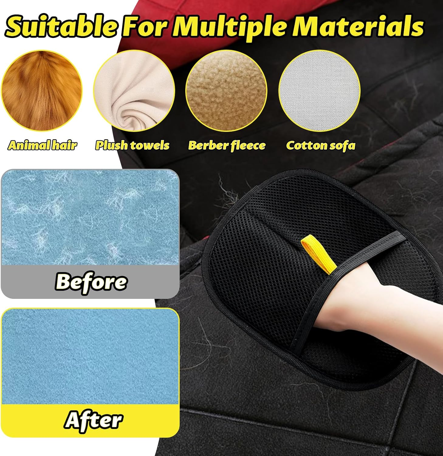 Pet Hair Remover Glove - Fur Gloves Cat - Fur Magnet Glove for Pets, Antistatic & Breathable, Washable, Ideal as a Cat Brush, Fur Magnet (Black, 1 Piece) image number 4