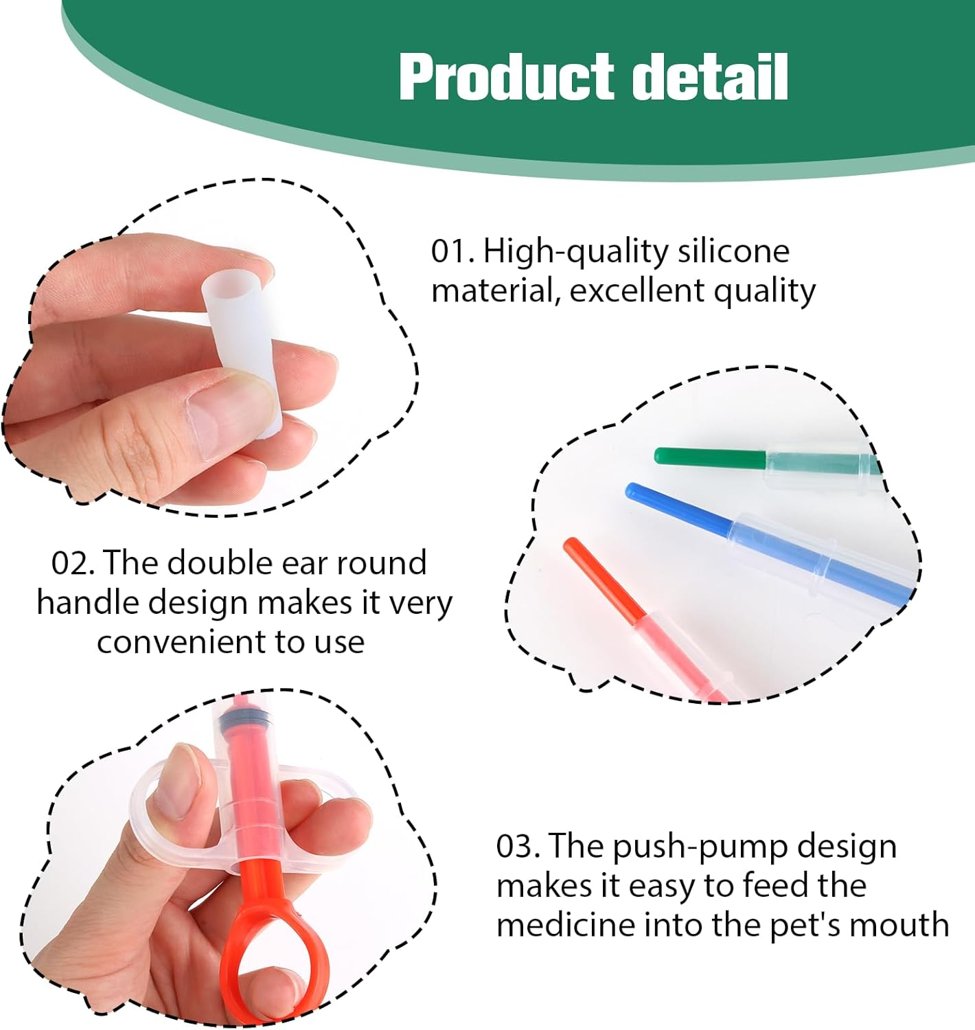 3 Pcs Pet Pill Dispenser - Pill Gun Shooter with 2 Soft Tip Silicone Attachments for Cats/Dogs, Tablet & Liquid Feeding Syringe - Safe Medicine Dispenser for Small Animals & Puppies/Kittens image number 4