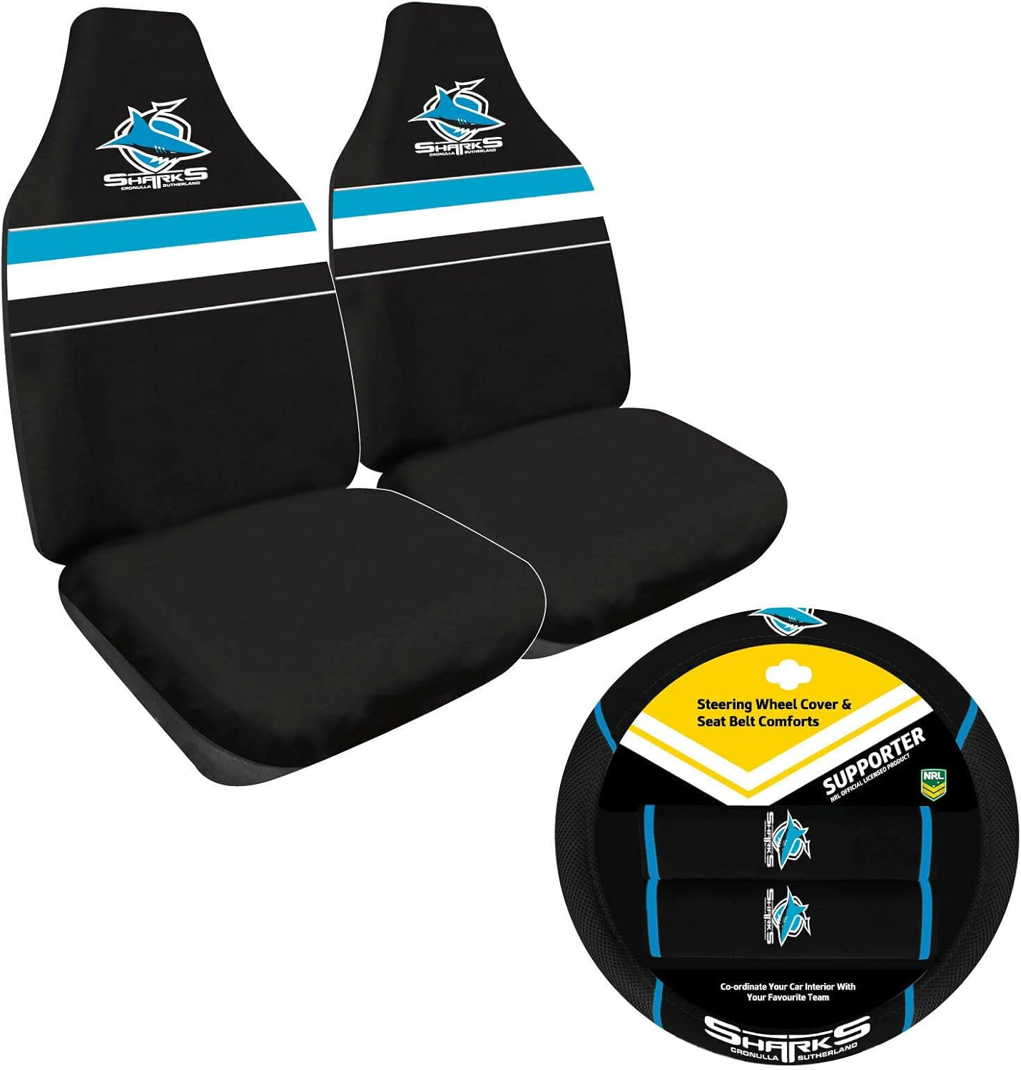 Sperling CRONULLA Sharks Official NRL Seat Cover and Steering Wheel Cover Combo