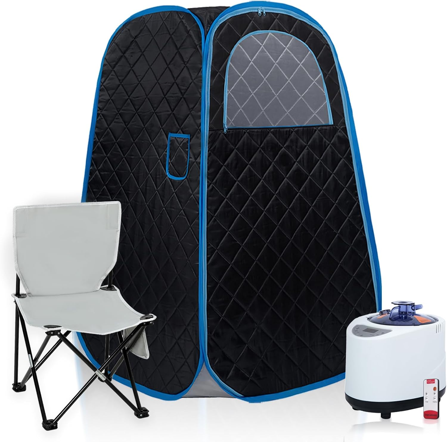 Portable Steam Sauna,Portable Steam Sauna Tent,With 1000W&2.2L Steam Generator,Personal Sauna Tent for Relaxation & Spa at Home Remote Comes with Remote Control, Folding Chair（Black） image number 4