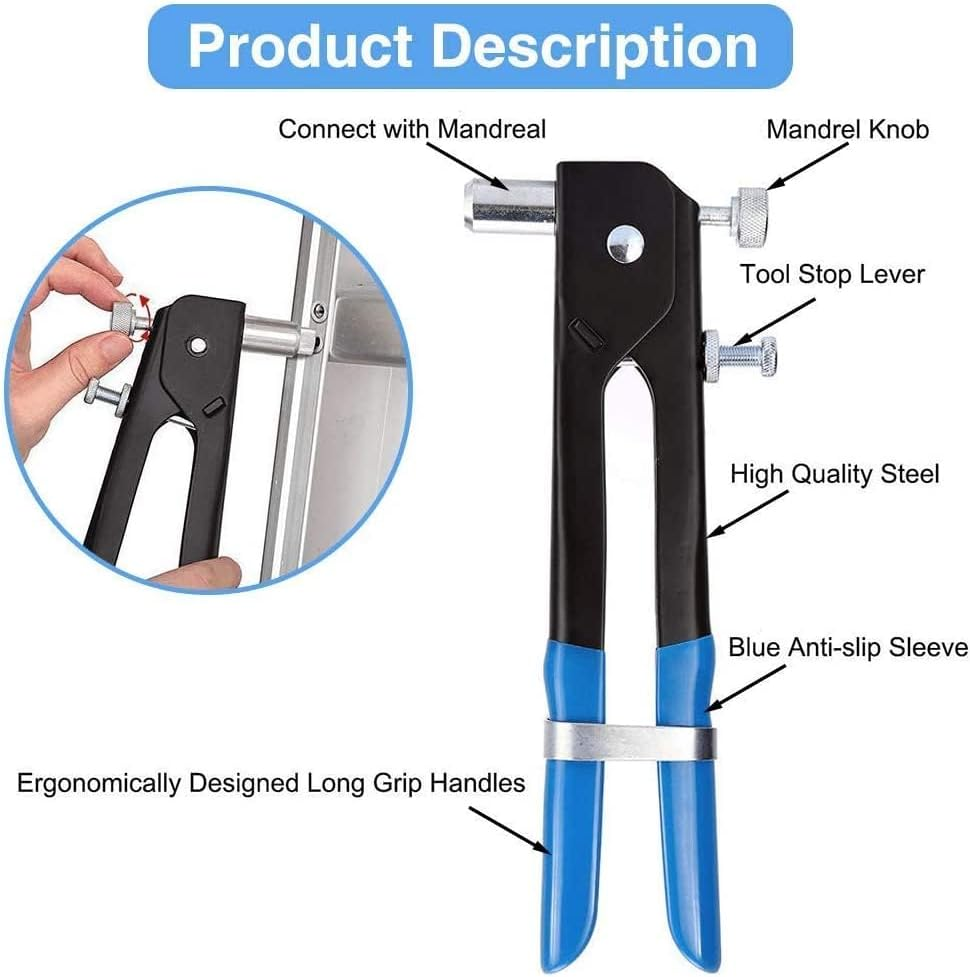 Tootoo 107X Riveter Nut Nutsert Tool Rivnut Gun Wrench Nuts Riveting Kit Mandrels M3-M8 image number 2