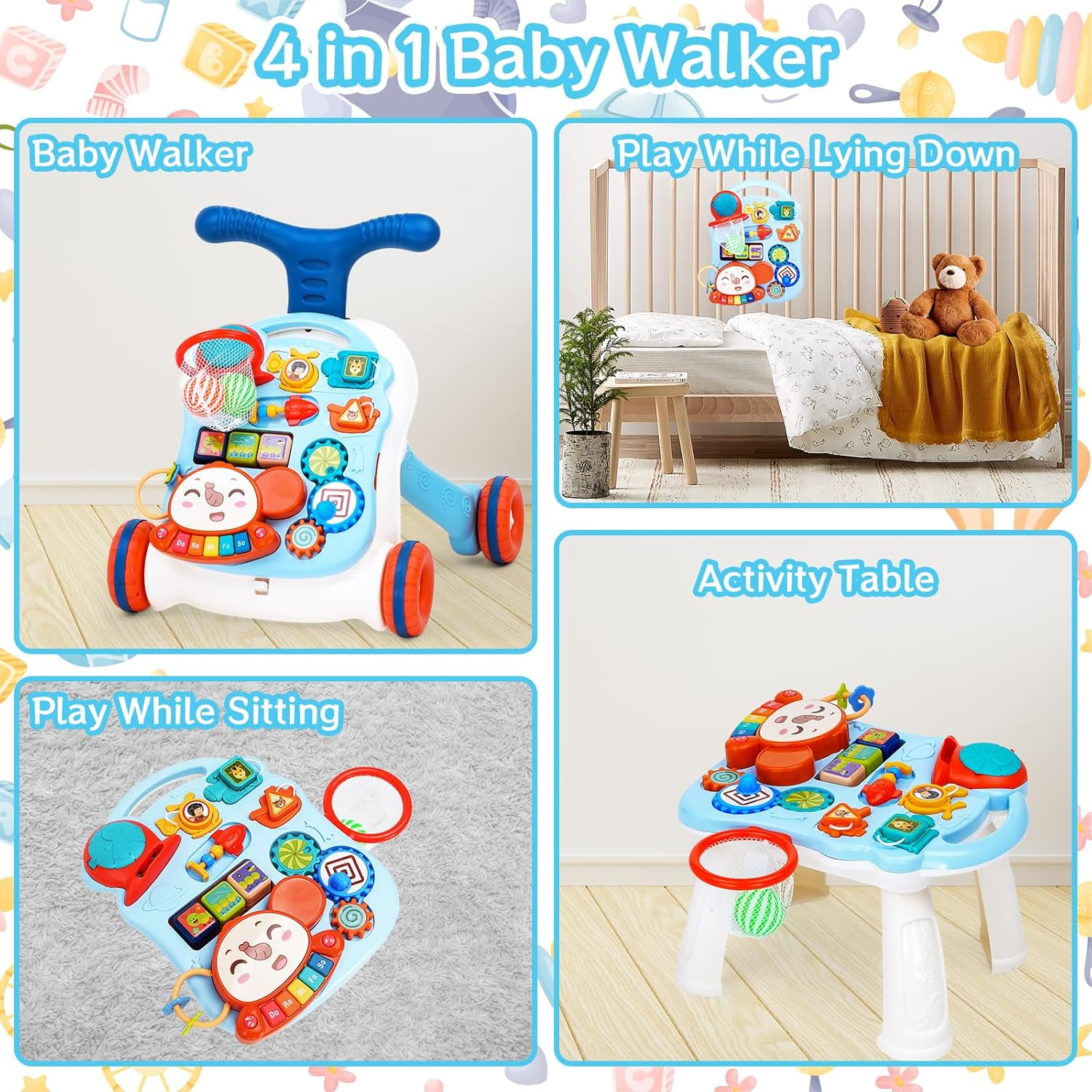 Advwin 3 in 1 Baby Walker,Activity Center for Kids Learning to Walker Sit to Stand, Early Educational Push Walking Toy with Music Panel for Infant Toddler 12+ Months image number 1