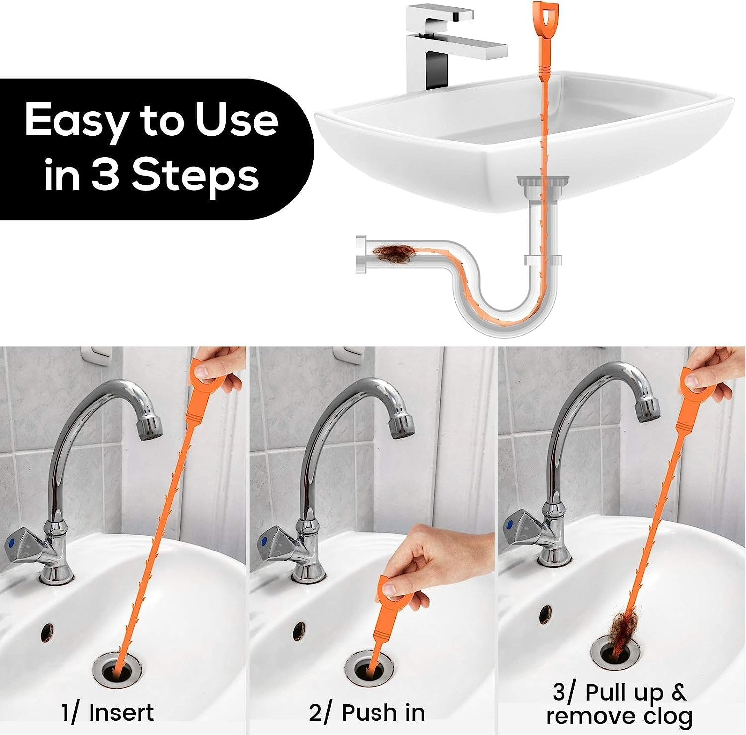 Hair Snake Tool Drain Opener Hair Clog Remover Sink Snake, 6Pcs Drain Clog Remover Tool, Drain Cleaner Hair Clog Remover, Shower Drain Clog Remover Tool, Sink Snake, Drain Hair Remover, 20 Inch/50Cm image number 1