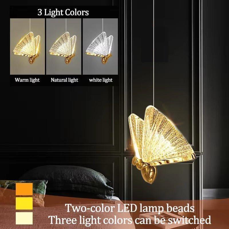 BAMDECOR LED Modern Bedroom Bedside Creative Butterfly Hanging Chandelier Light Fixtures for Stairs Nordic Decoration (12Heads) image number 2