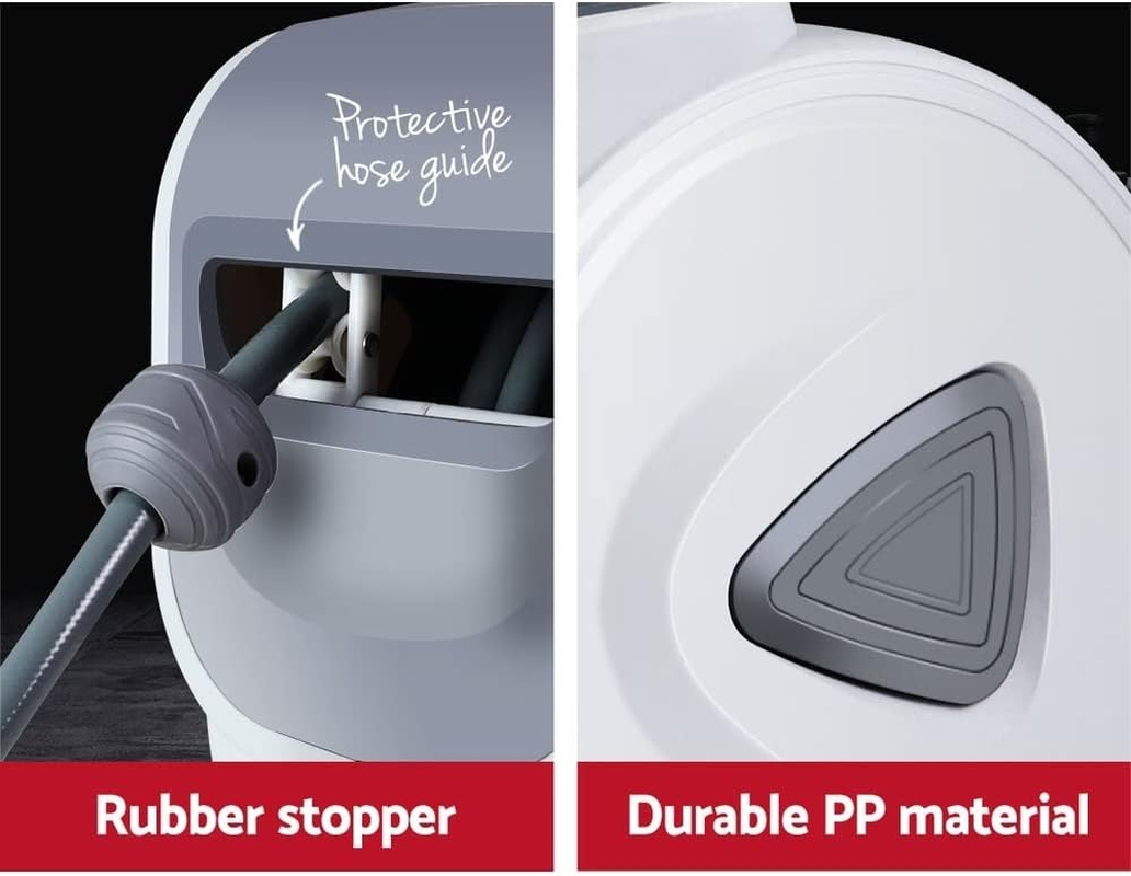 Giantz Air Hose Reel, 10M Retractable Garden Hoses Compressor Home Improvement Airs Tools for Spray Gun, Auto Rapid Rewind Hose-Link Wall Mount Rubber Stopper White image number 6