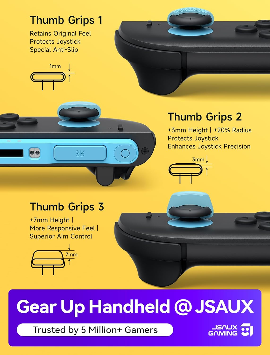 JSAUX Thumb Grips Designed for Nintendo Switch 2 (2025), Switch Thumb Grip Caps, Ergonomic Design, Enhanced Grip, Comfortable & Durable, Joycon Grip Button Stick Cover - Blue and Orange, 3Pairs (6Pcs) image number 6