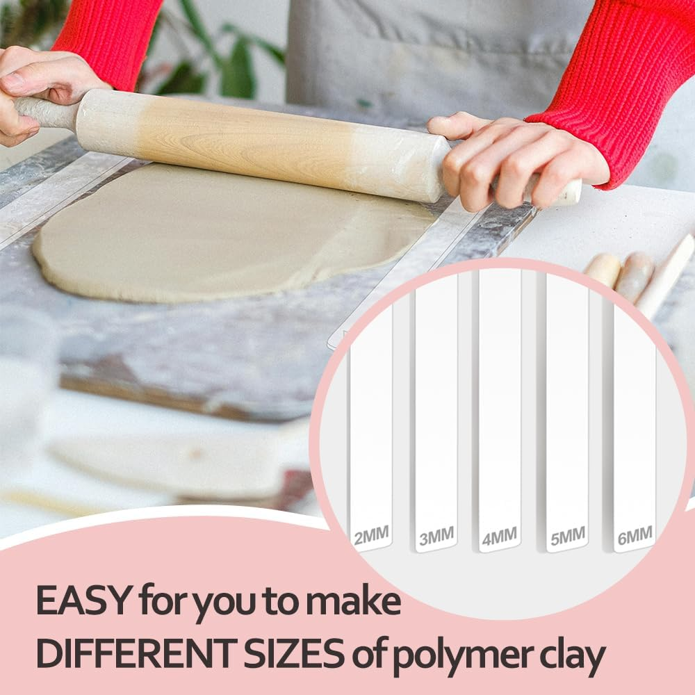 5-Pair Polymer Clay Rolling Pin Guides - 2/3/4/5/6Mm Depth Guide for Dough Thickness image number 6