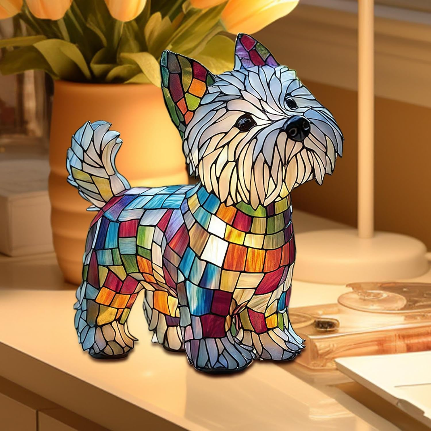 Dog Series Art Night Light, Retro Colorful Resin Dog Shaped Tabletop Night Light, Cute Animals Sculpture Ambient Nightlights, Pet Dogs Themed Led Bedside Lamps, Fun Present for Dog Lovers - Nishi Highlands image number 3