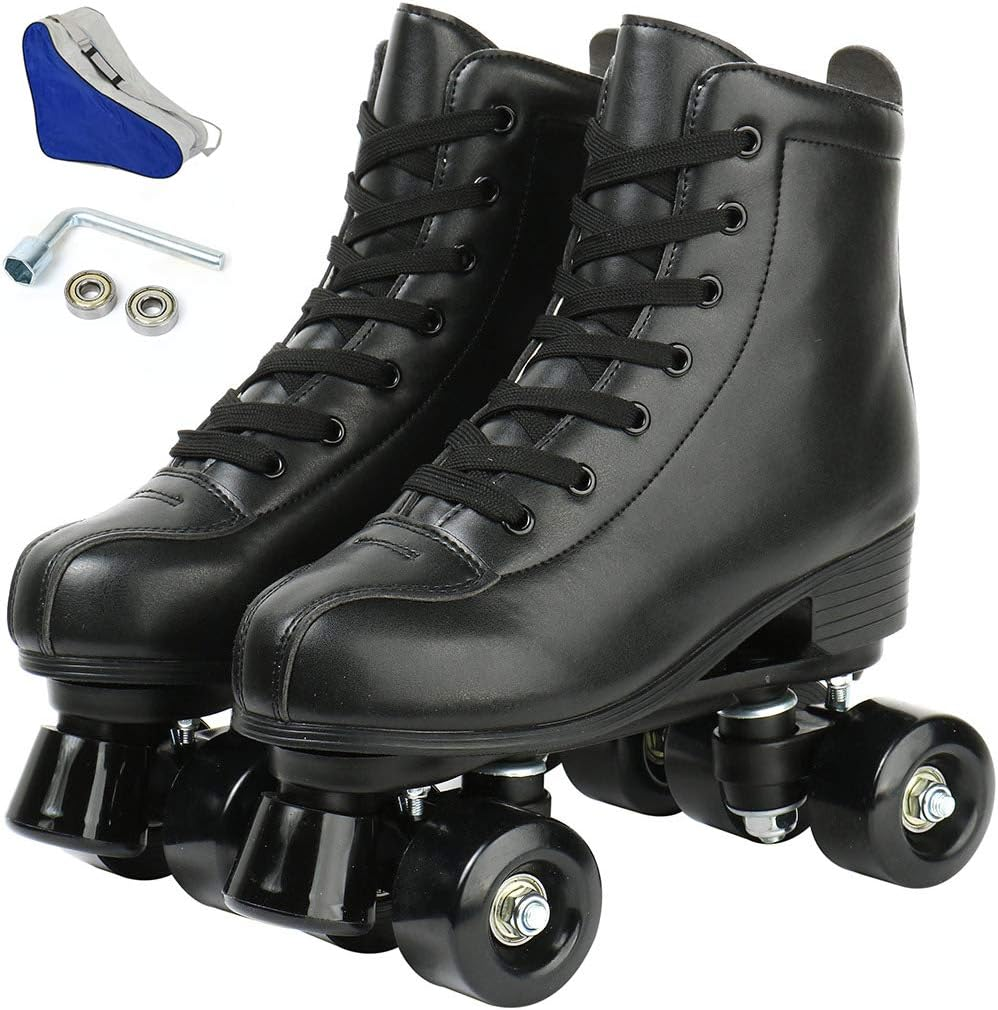 Roller Skates PU Leather High-Top Roller Skates Four-Wheel Roller Skates Shiny Roller Skates with Carry Bag for Girls and Boys