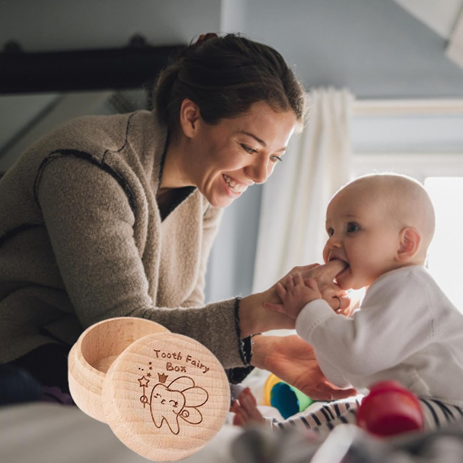 Baby Tooth Box - Cute Carved Wooden Box, Tooth Keepsake Box for Baby Teeth, Carved Box for Lost Teeth, Cute Wooden Tooth Storage Organizer, Baby Tooth Container for Kids | Fairy Gift, Baby - Raw Wood Color 1 image number 5