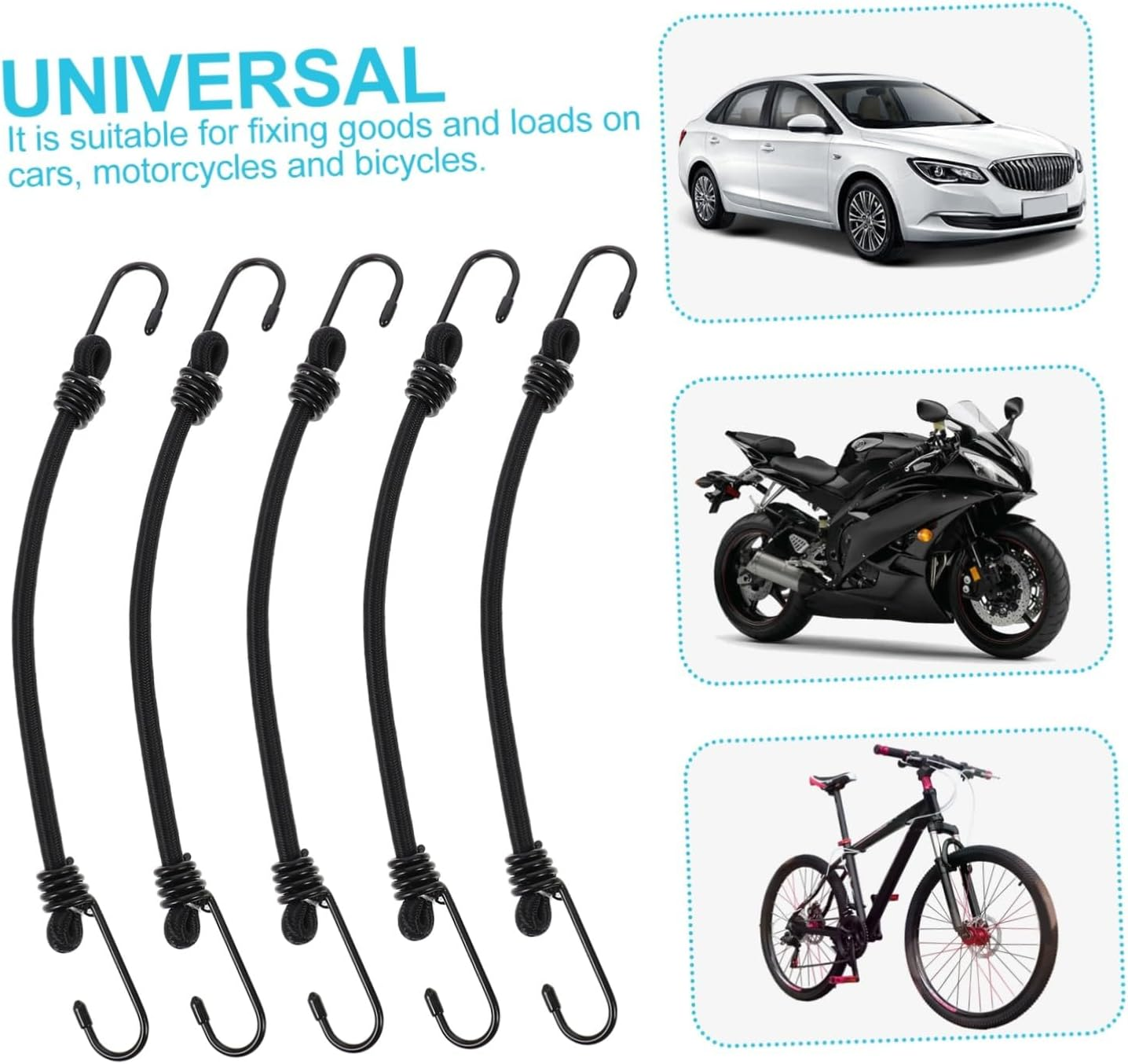 UKCOCO 5Pcs Strapping Hook Rope Elastic Bungee Cords Hooks Luggage Fixing Belt for Travel Gear and Cargo Fixed Belt image number 2