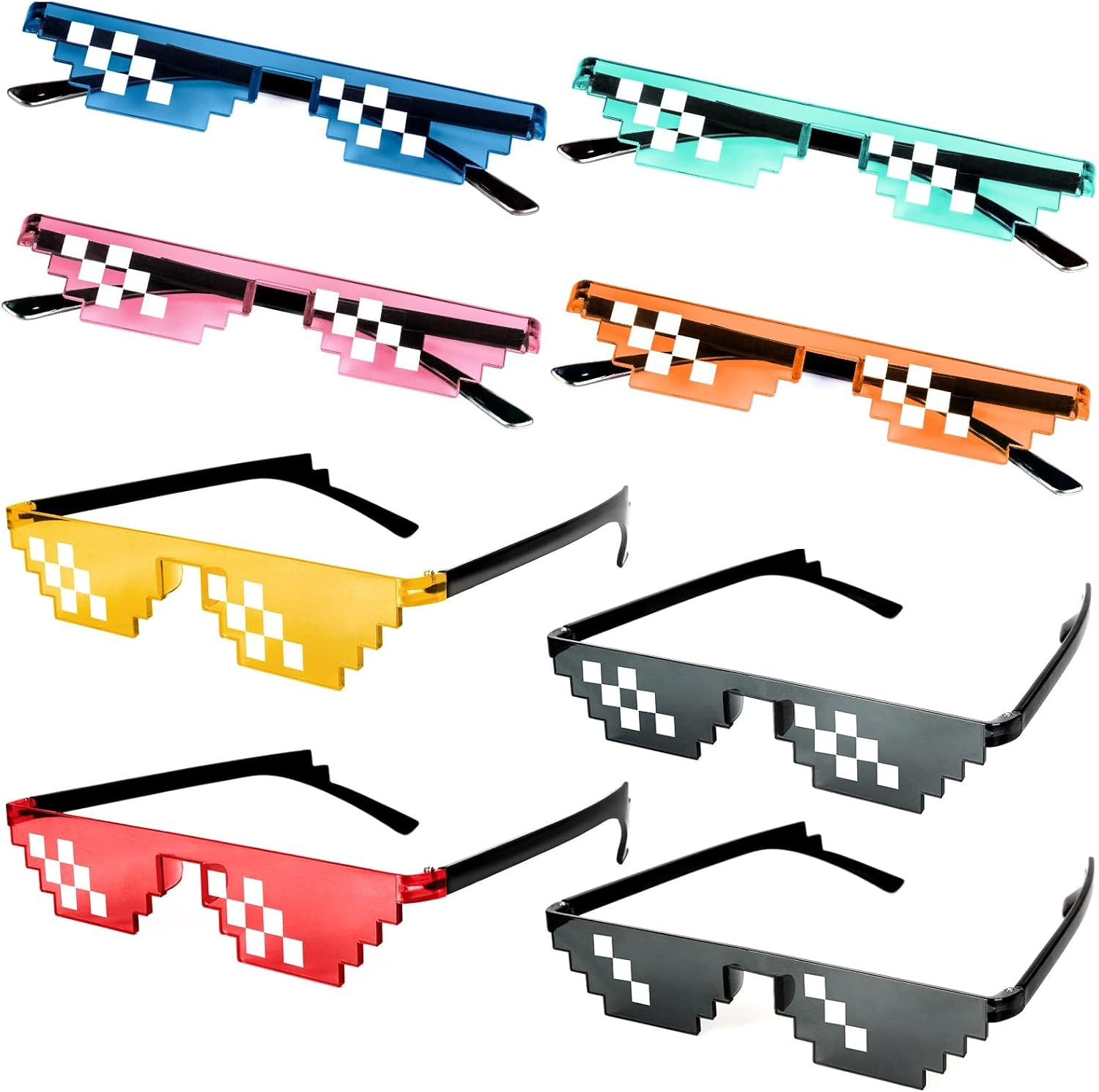 8 Pairs Pixel Sunglasses, Cool Thug Glasses Mosaic Glasses Mulity-Color Plastic Glasses, Funny Eyeglasses Suitable for Holiday Decoration Props Glasses, Adults Kids Photo Props Party Supply