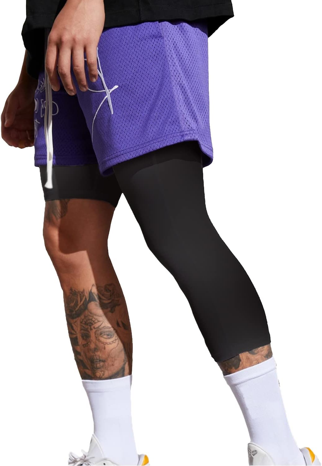 Men'S Compression Sport Pants Single Leg 3/4 Base Layer Basketball Leggings Athletic One Leg Capri Tights Running