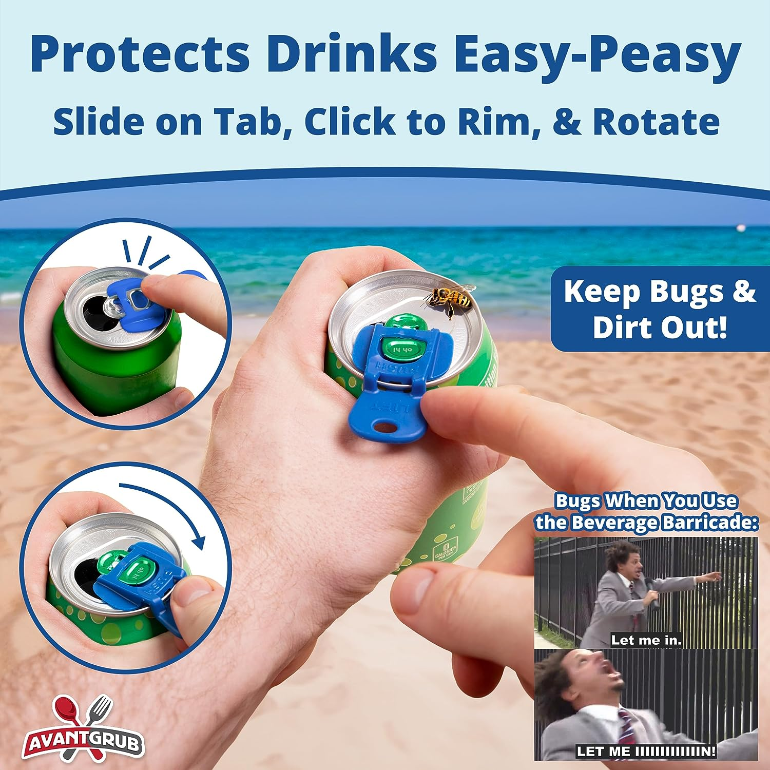 Beverage Barricade Soda Protector 6 Pack for Active Families. Improve Your Picnic or BBQ Experience: Shield Your Cans from Bugs & Dirt Easily ID Whose Drink Is Whose & Eliminate Painful Top Popping.
