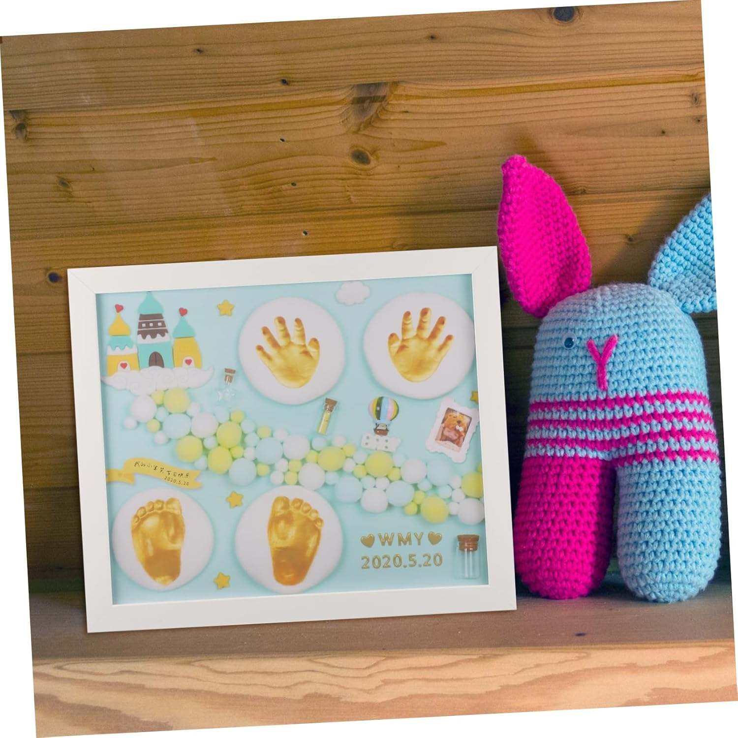 ERINGOGO Handprint Footprint Inkpad Photo Frame Casting Keepsake Kit &ndash; 1 Set Reusable Baby Infant Newborn DIY Imprint Souvenir Boys and Girls Birthday Gift