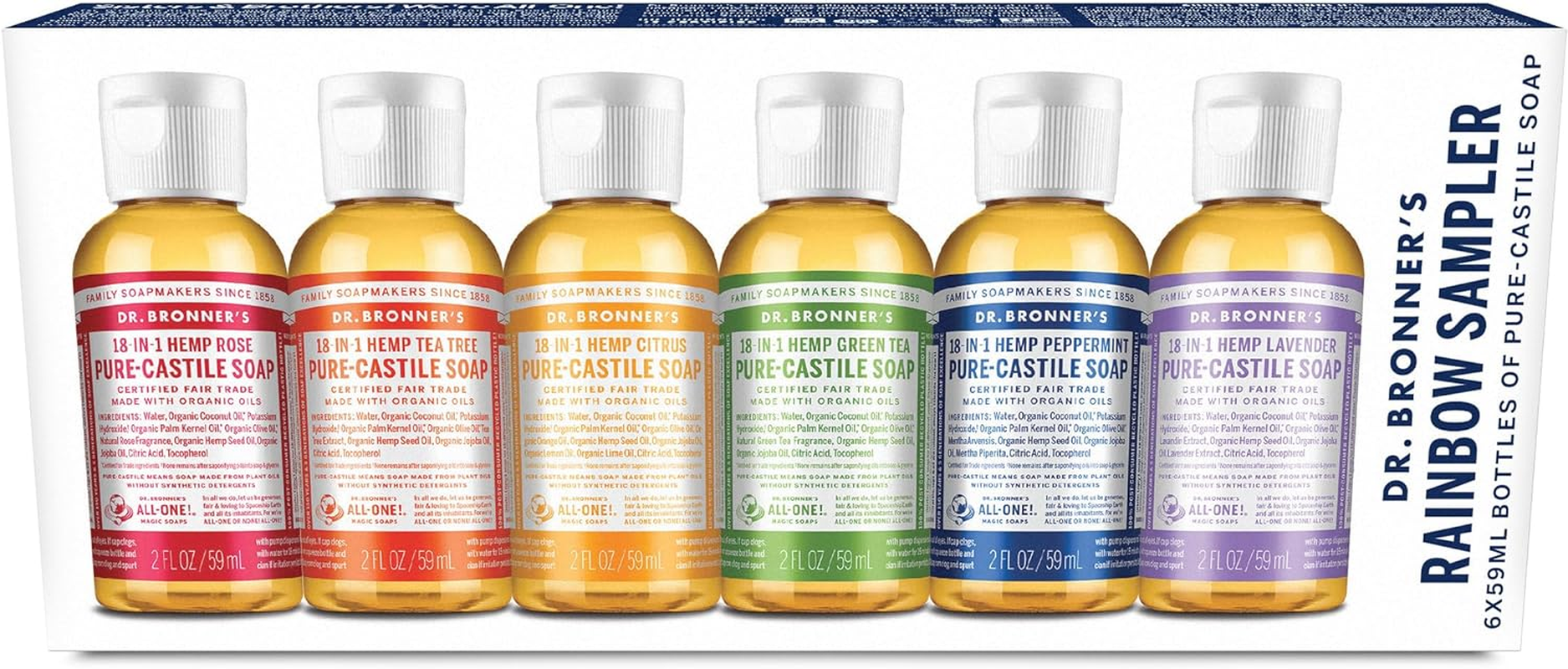 Dr. Bronner'S - Pure Castile Liquid Soap Rainbow Sampler - Travel-Size Gift Pack - 6X59 Ml image number 5