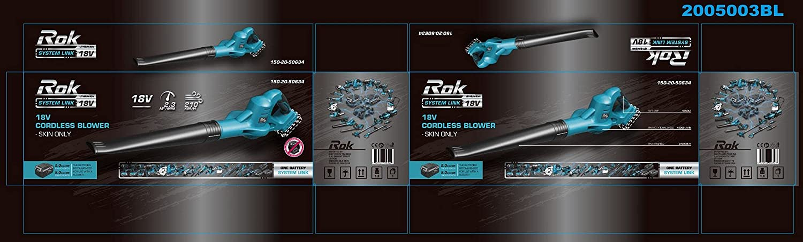 Rok Cordless Leaf Blower Skin-Only 18 V, Black/Blue image number 2