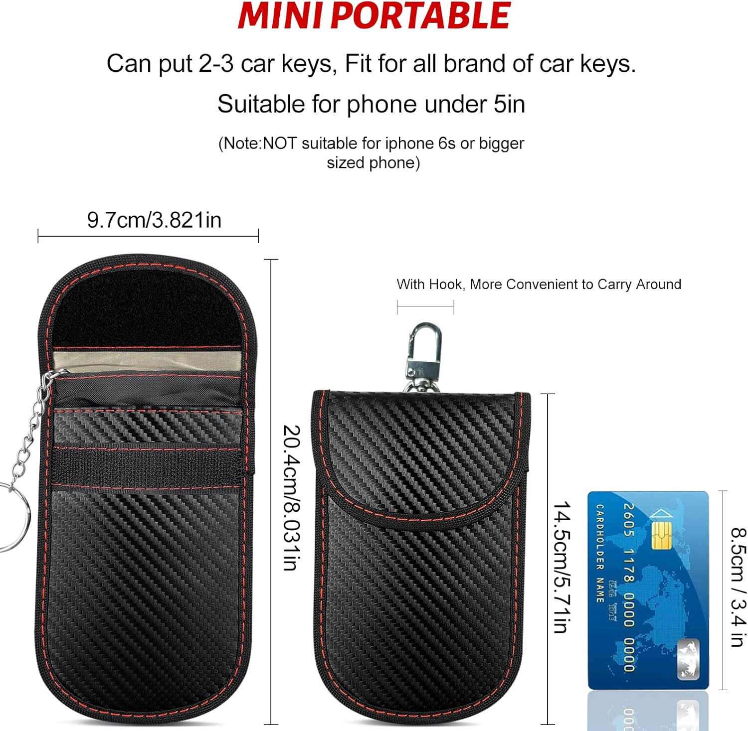 Large Faraday Box for Car Keys and 2 Pack Faraday Bag for Key Fob Signal Blocking Pouch with Hook RFID Box for Car Keys Signal Blocking Box for Car Theft Prevention Keyless Entry(Large Box+2 Pouch) image number 3