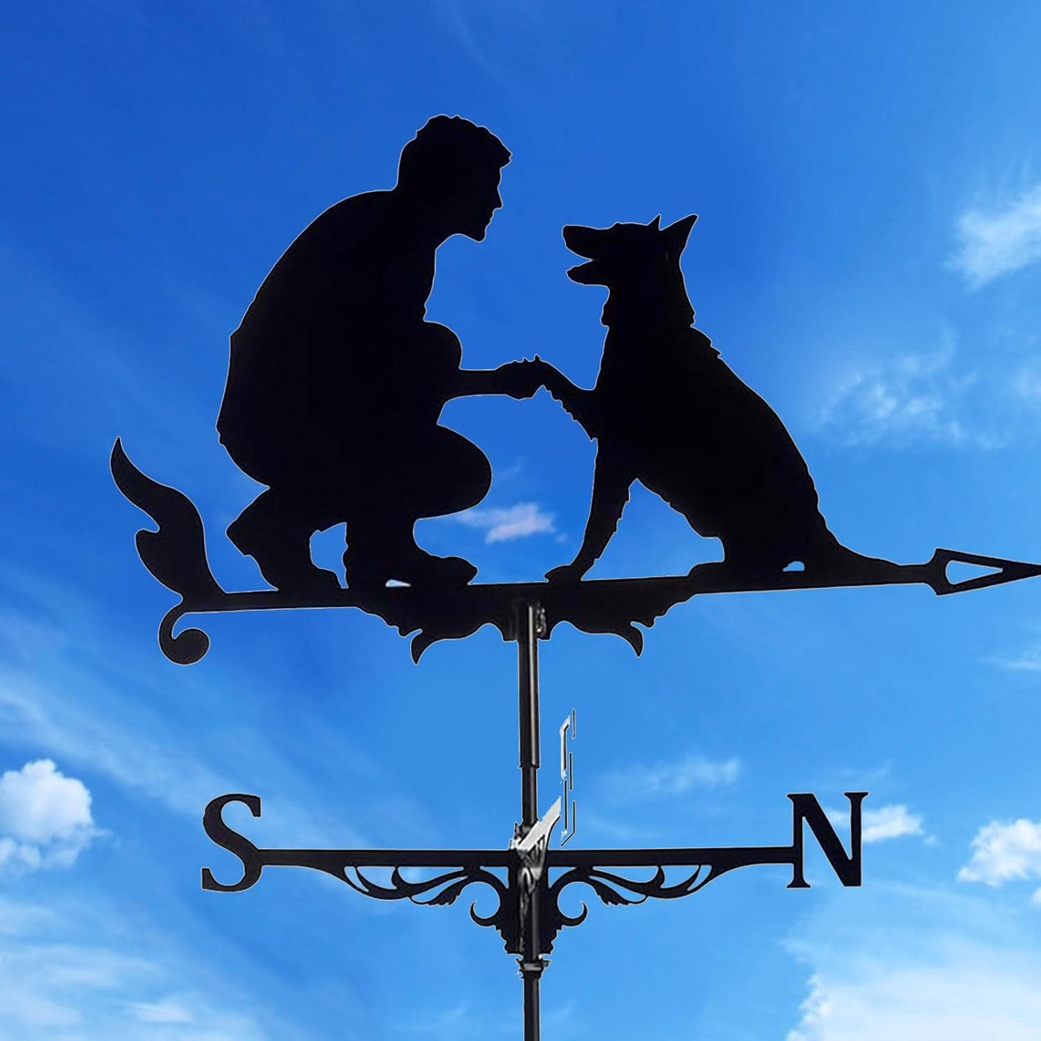 Prettyia Roof Weather Vane, Traditional Drawing Iron Weather Vane, Roof Decoration Drinking Garden, Multifunctional Weather Vane, for Barn, Pavilion - Man with Dog, as Described image number 4