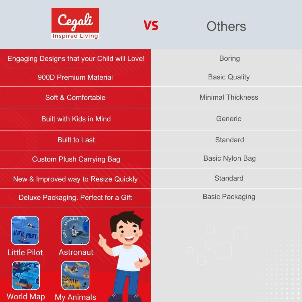 Cegali Airplane Seat Extender for Kids: Enhance Your Child'S In-Flight Comfort. Travel Toddler Bed, Airplane Footrest, Airplane Foot Hammock and Seat Extender, All in One (Little Pilot - Cool Grey)