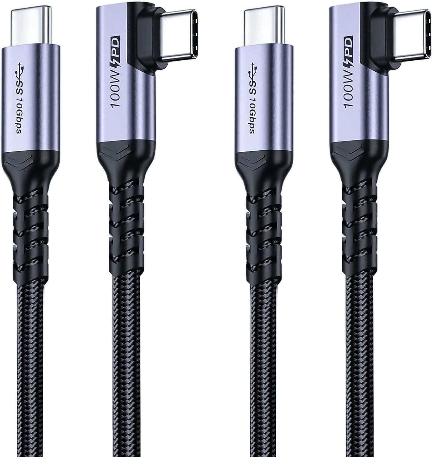 3M USB C 3.1 Data Cable 2 Packs, SUMPK Right Angle 100W Gen 2 Fast Charging 10Gbps High Speed Transfer Cable, 4K 60Hz Video Output PD Cord for Monitor Display, Thunderbolt 3 image number 4