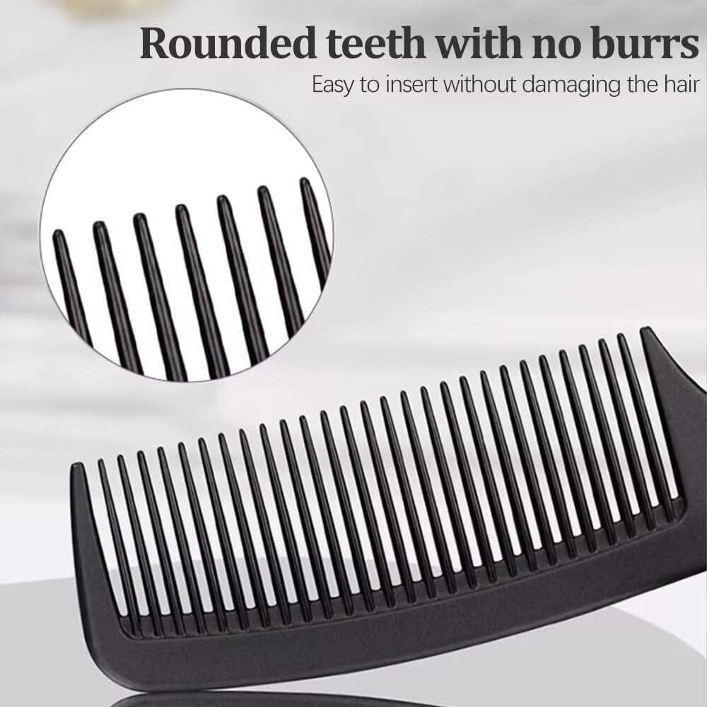 Carbon Fibre Tail Combs, 2 PCS Plastic Rat Tail Combs, Fine Tooth Teasing Comb for Women & Men, anti Static Long Handle Comb for Salon, Hairdressing, Barber, Sectioning Hair, Wet/Dry Fine Hair