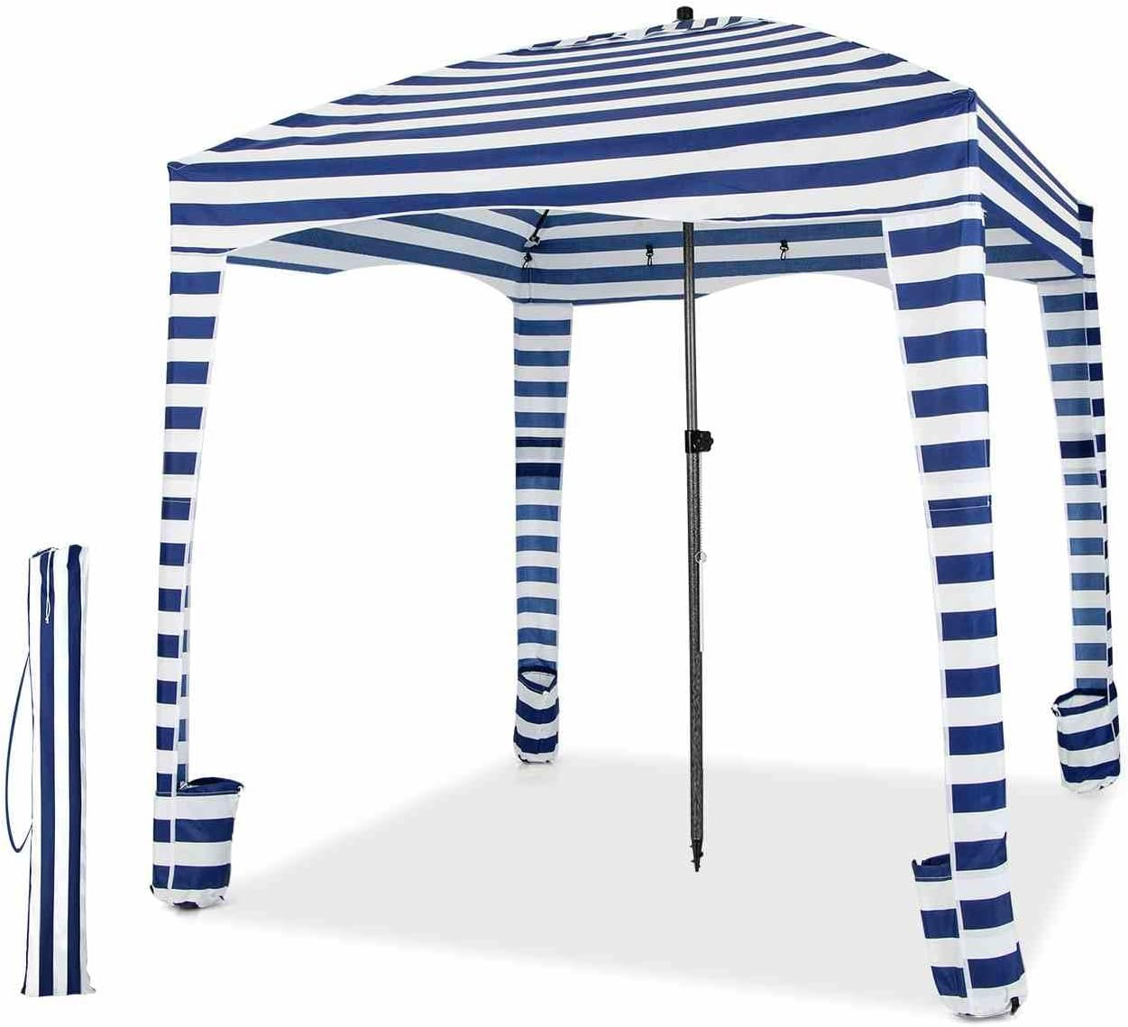 Costway 1.8 X 1.8M Foldable Beach Cabana Tent, Portable Beach Canopy with Carrying Bag, Detachable Sidewall, 8 Sandbags, Sun-Protection Outdoor Shade Instant Sun Shelter for Beach Patio Camping Picnic image number 4