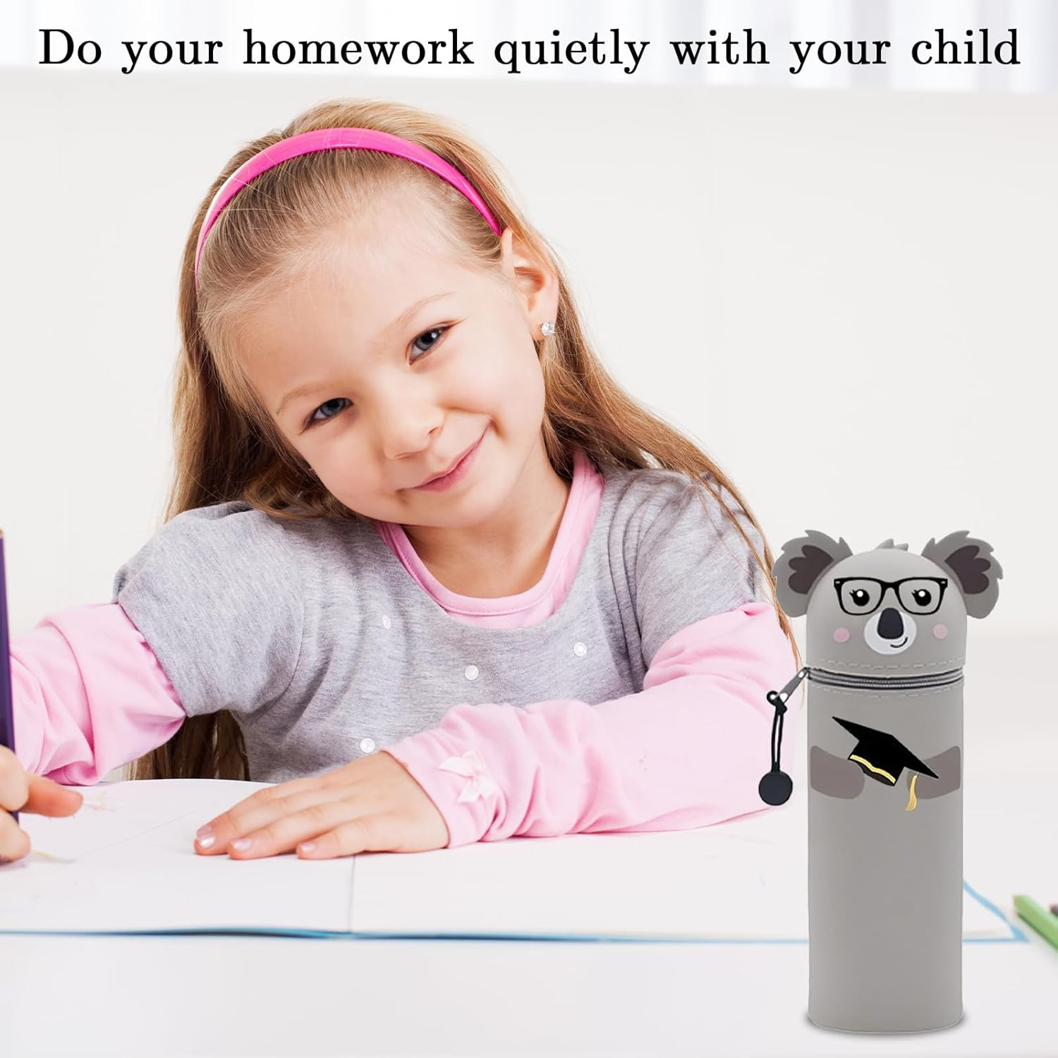 HOPEYMY26 1 Piece Kawaii Pencil Case, Pencil Case Girls, Animal Pen Holder 2-In-1 Zipper Design Silicone Material, Suitable for Storing Colouring Pencils, Markers, H 20 Cm (Koala) image number 1