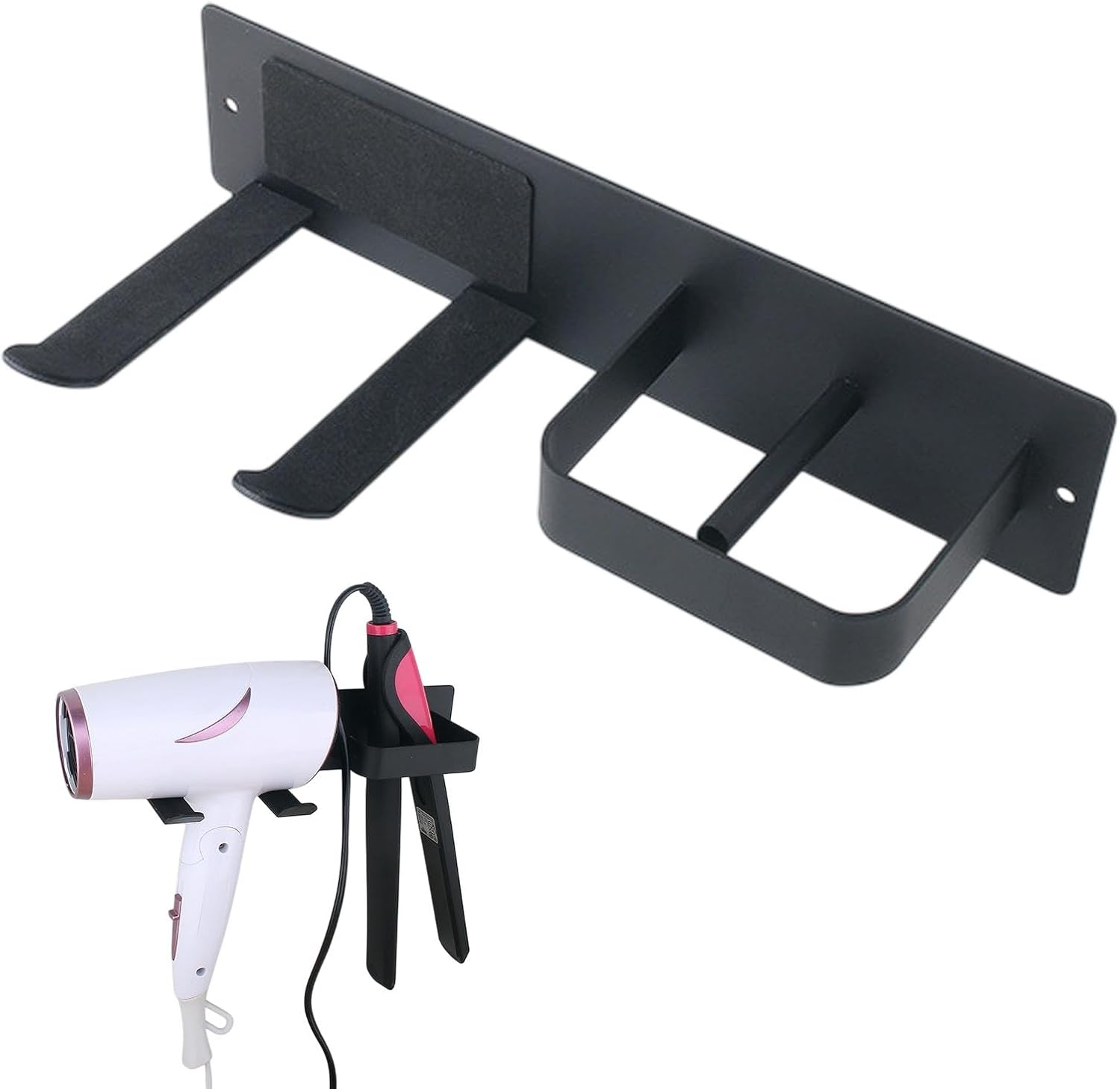 Hair Dryer Holder Wall Mounted,Self Adhesive Hair Dryer Rack,Hair Blow Dryer Rack,Hair Tool Organizer for Hair Dryer, Curling Wands (Black) image number 4