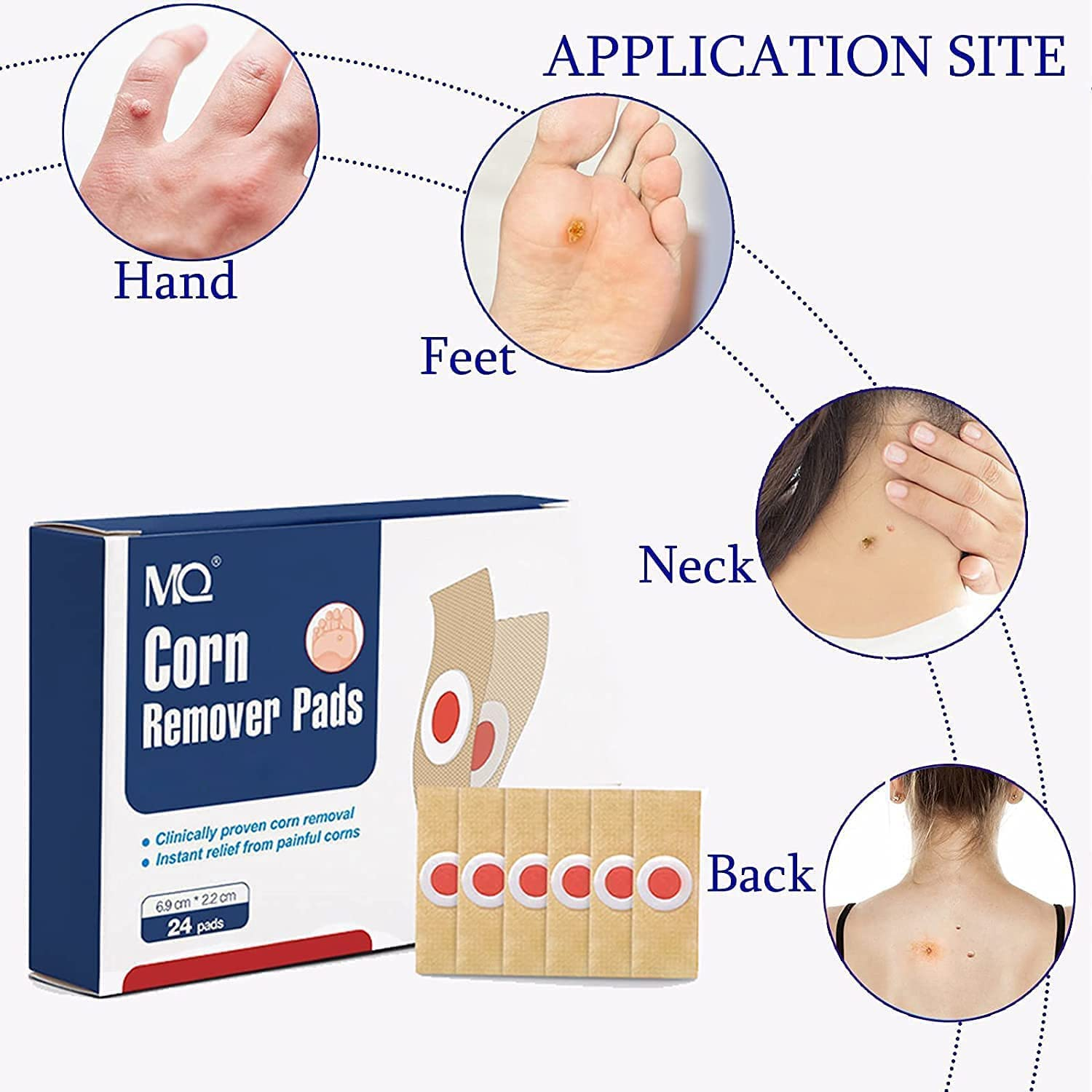 MQ Corn Remover Pads, Wart Remover, Foot Corn Remover Patch, 24 Pcs Corn Removal Pads, Corn Removal Treatment Relieve Corn Pain and Foot Care, Corn Plasters with Hole for Feet, Hand, Toe image number 6