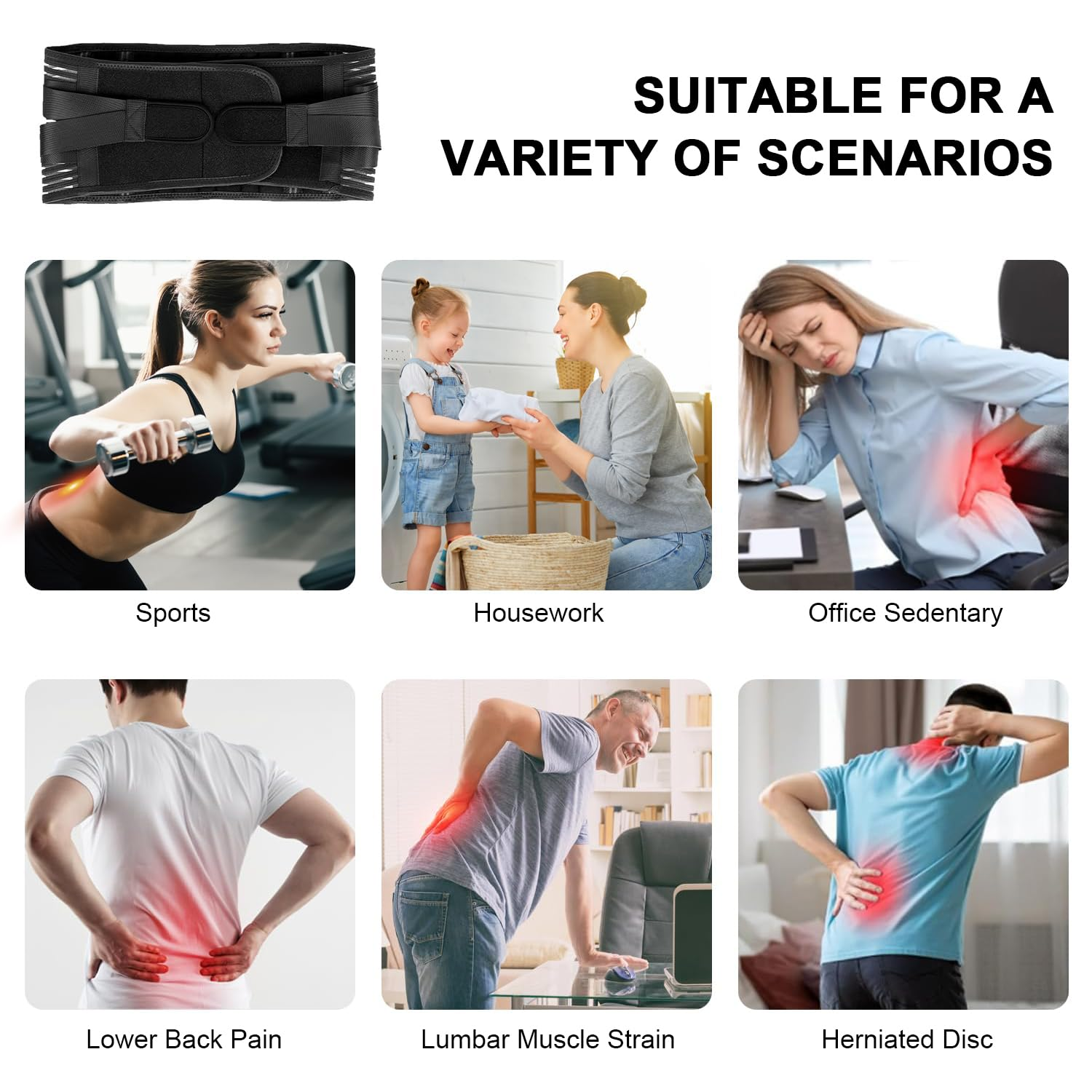 Back Braces for Lower Back Pain Relief with 6 Stays, Breathable Back Support Belt with Lumbar Pad for Men/Women for Work, Anti-Skid Lumbar Support Belt with 16-Hole Mesh for Sciatica (L)