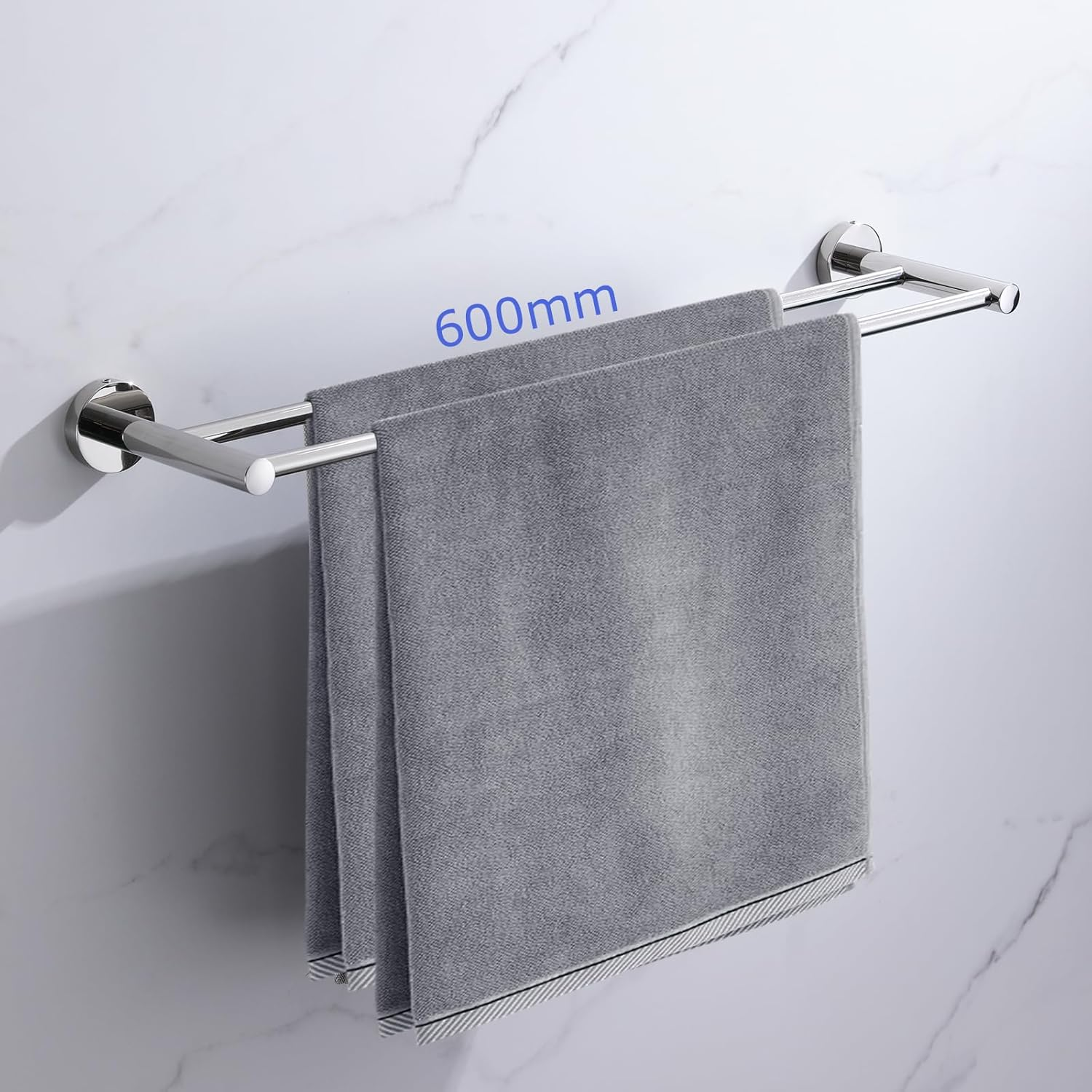 Breikuth Towel Rail Rack Holder Wall Mount 304 Stainless Steel Bathroom Chrome (Type 2: Double Rails 600Mm) image number 1