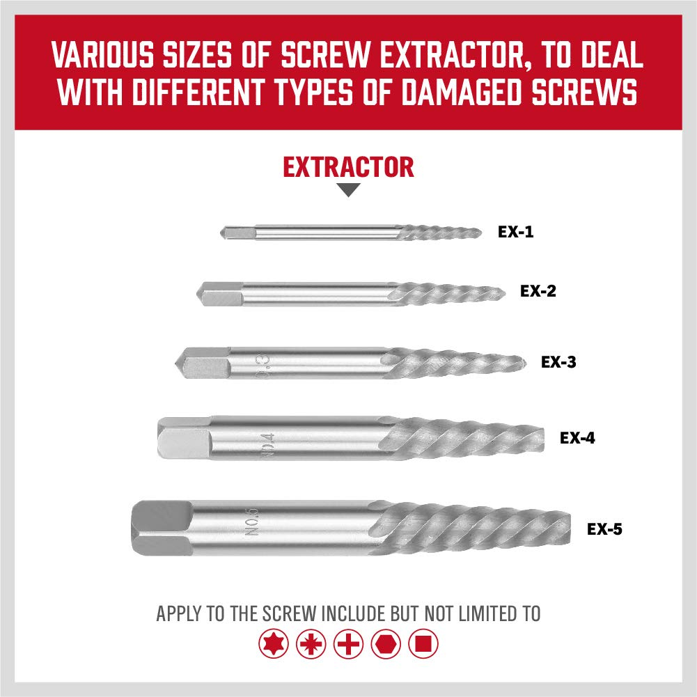 10-Piece High-Speed Steel Screw Extractor & Drill Bit Set - Spiral Flute Broken Bolt Remover, Easily Remove Stripped or Damaged Screws, Left-Hand Drill-Bit - Complete Set with Metal Index Case image number 1