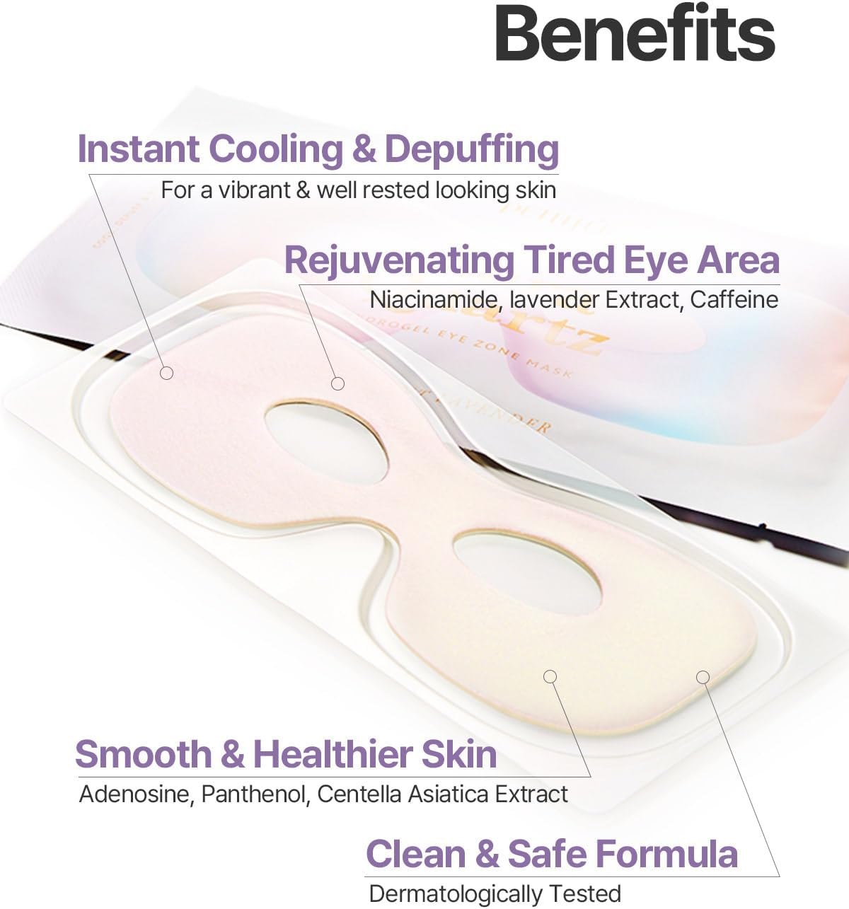 Petitfee Aura Quartz Hydrogel Eye Zone Mask 5Ea (9G*5) - Lavender Mask for Entire-Eye Area, Instant Cooling, Puffiness, Morning Quick Care, Rejuvenating Tired Area, Brightens Skin image number 1