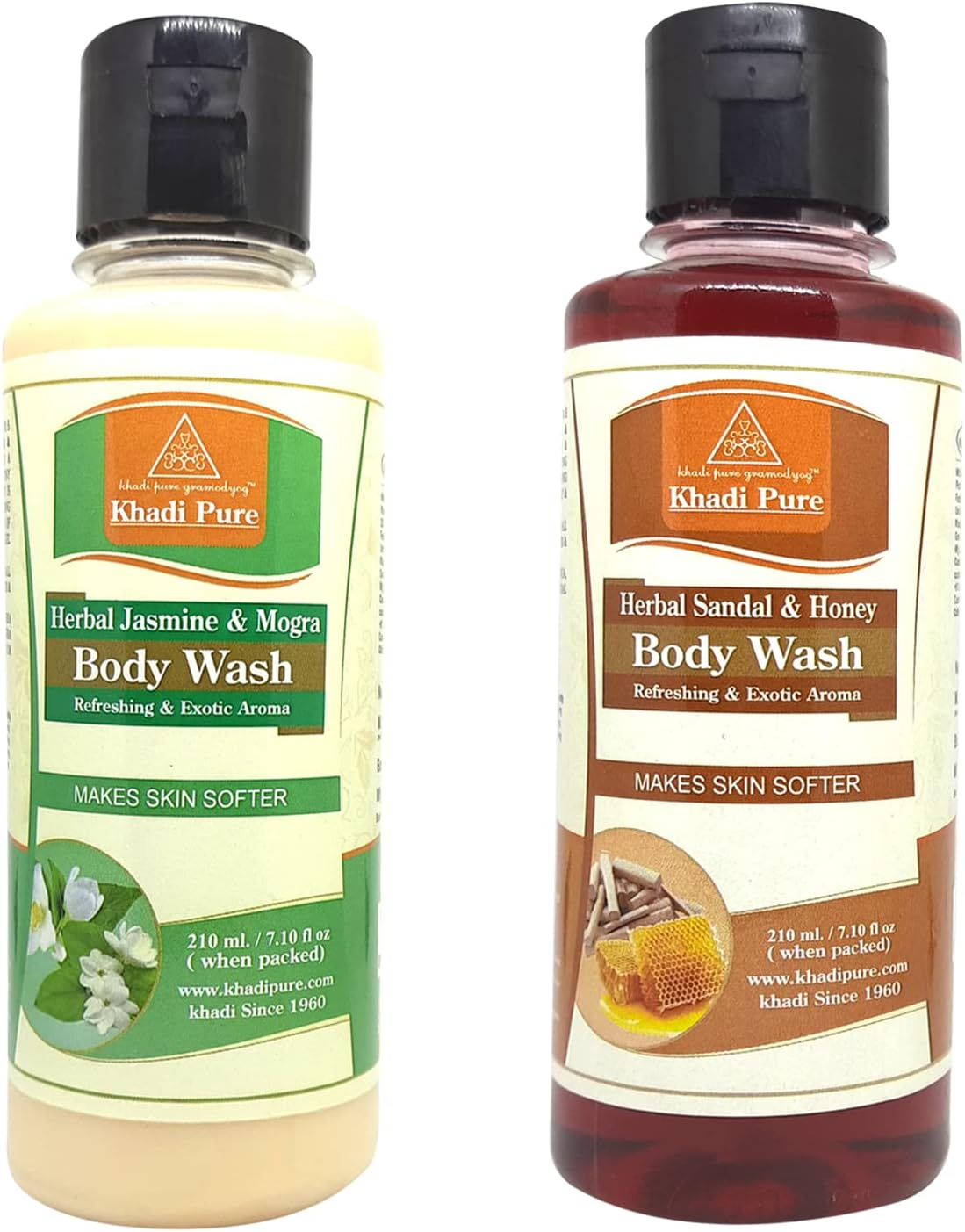 Khadi Pure Jasmine Mogra & Sandal Honey Body Wash, 210 Ml (Pack of 2) image number 5