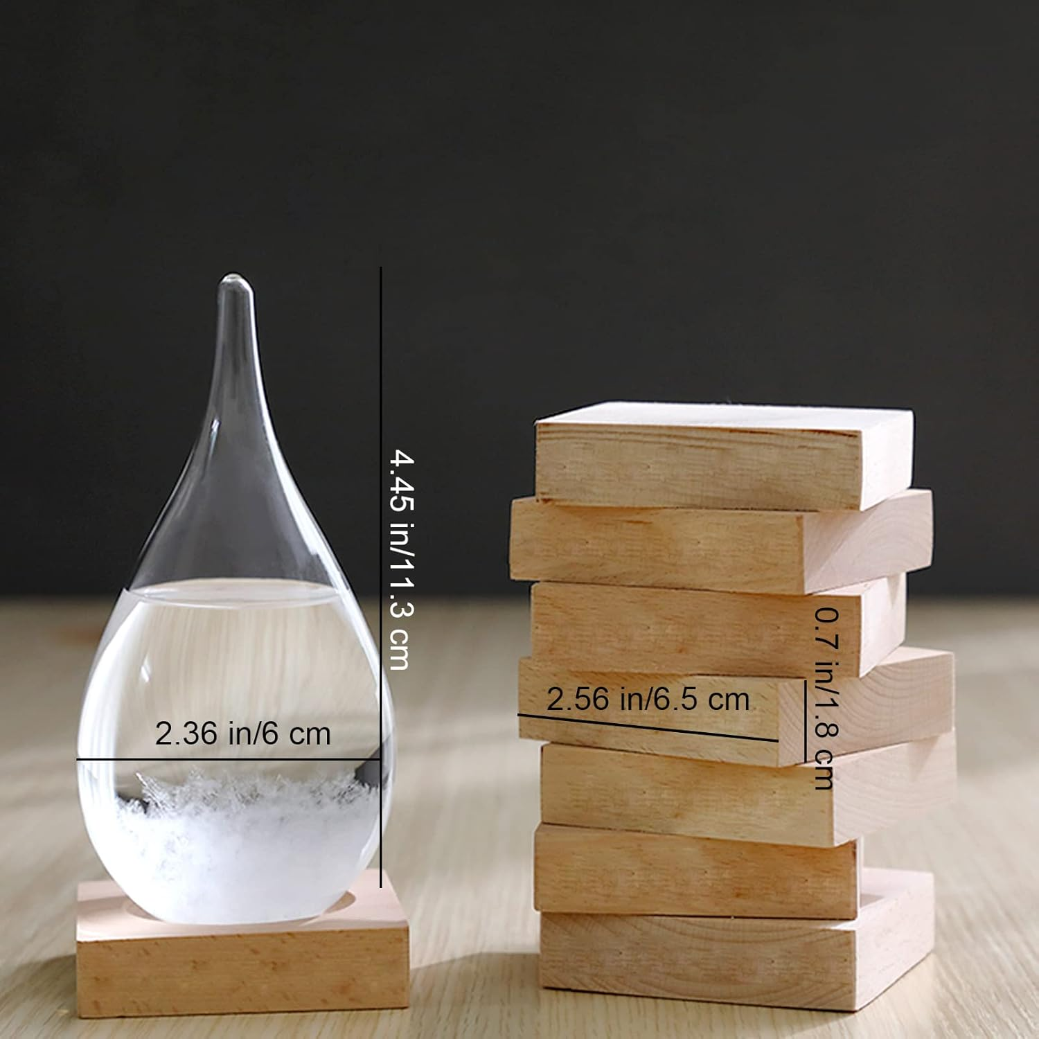 Mrmrkura Transparent Storm Glass Weather Forecast Bottle High Class Drop Shaped Decoration with Wood Base Christmas Decoration for Home and Office Desktop Christmas Gift, Small image number 3