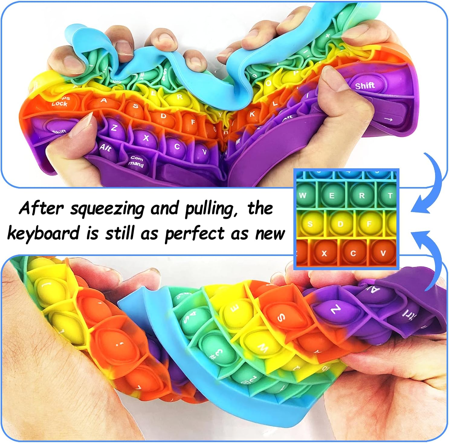 Exun Push Pops Bubble Fidget Sensory Toy Rainbow Popping Silicone Game Toy Anxiety & Stress Reliever Autism Toy for Kids and Adults Anxiety ADHD ADD Autism (Keyboard) image number 3