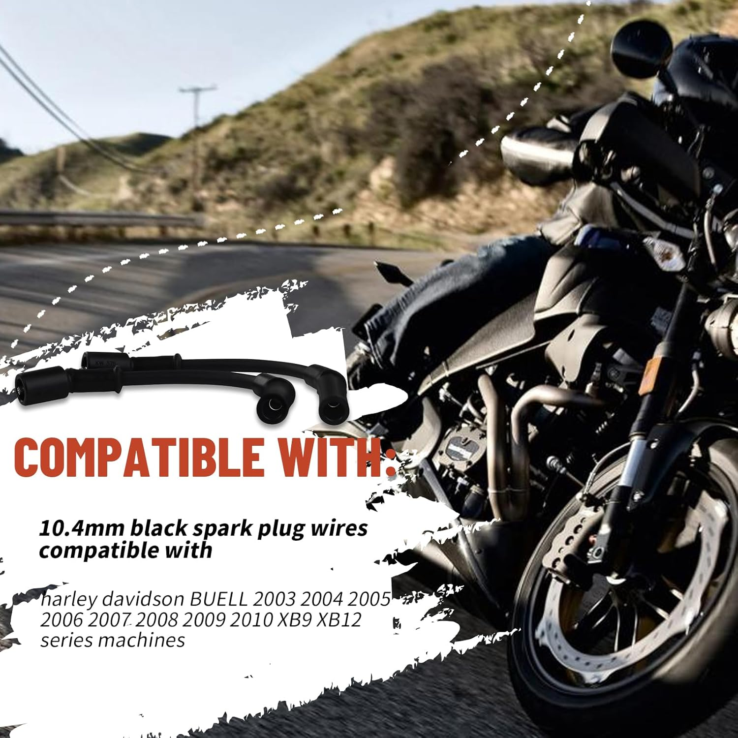 10.4Mm Black Spark Plug Wires Compatible with Harley Davidson Buell 2003-2010 XB9 XB12 Series Machines image number 3