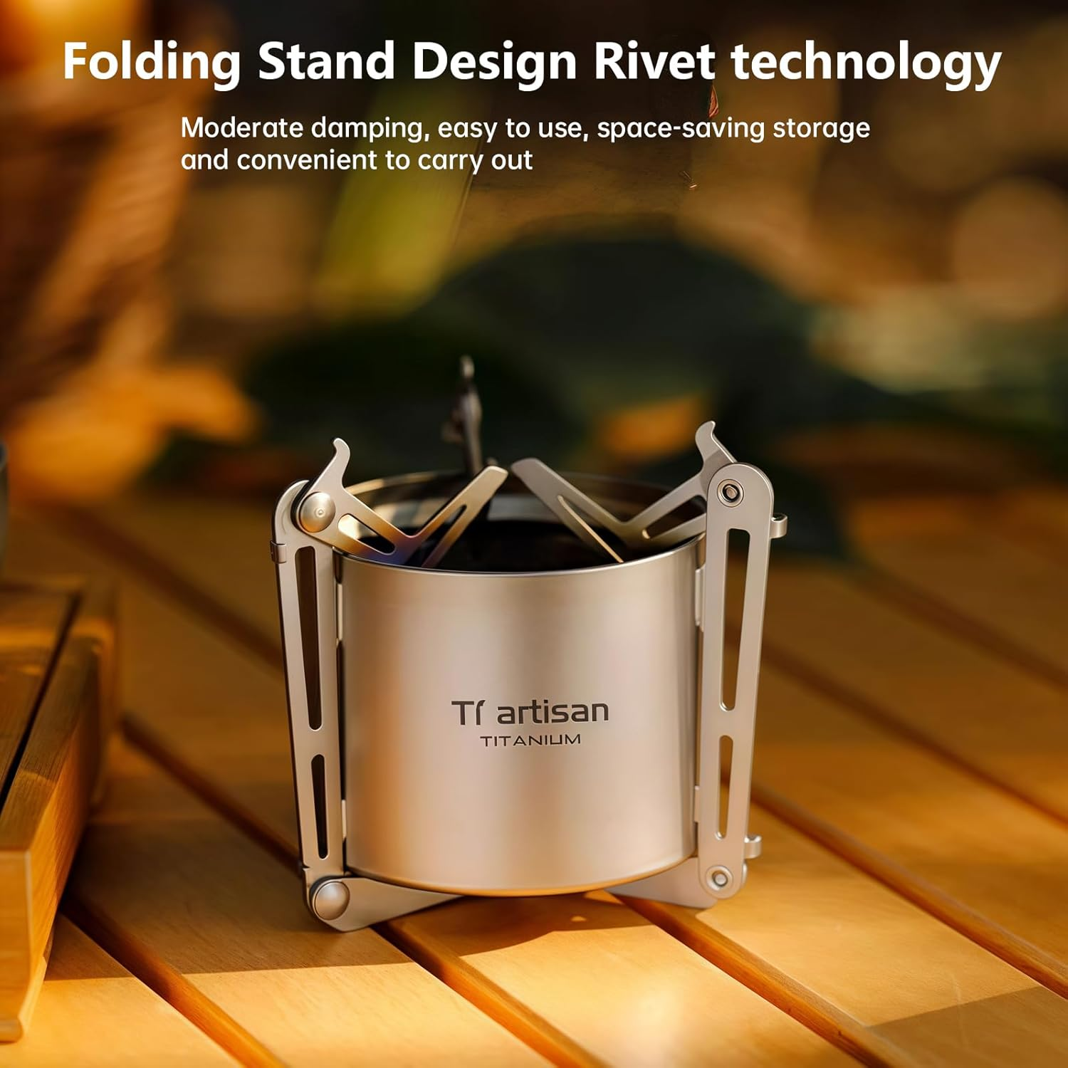 Ti Artisan Titanium Alcohol Stove with Foldable Stand Cover Storage Bag Portable Camping Backpacking Hiking Stove image number 4