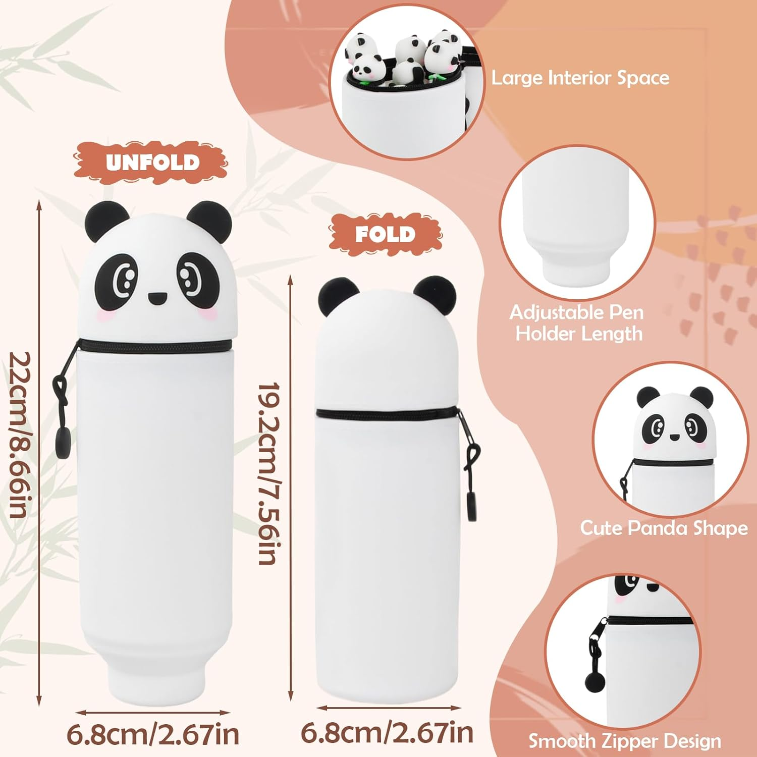 Panda Stationery Set with Pencil Case, 3 Gel Pens with Black Ink, 2 Ballpoint Pens in 10 Colours, 2 Blue Erasable Gel Pens, 2-In-1 Cute Pencil Case, Stand up Pencil Case