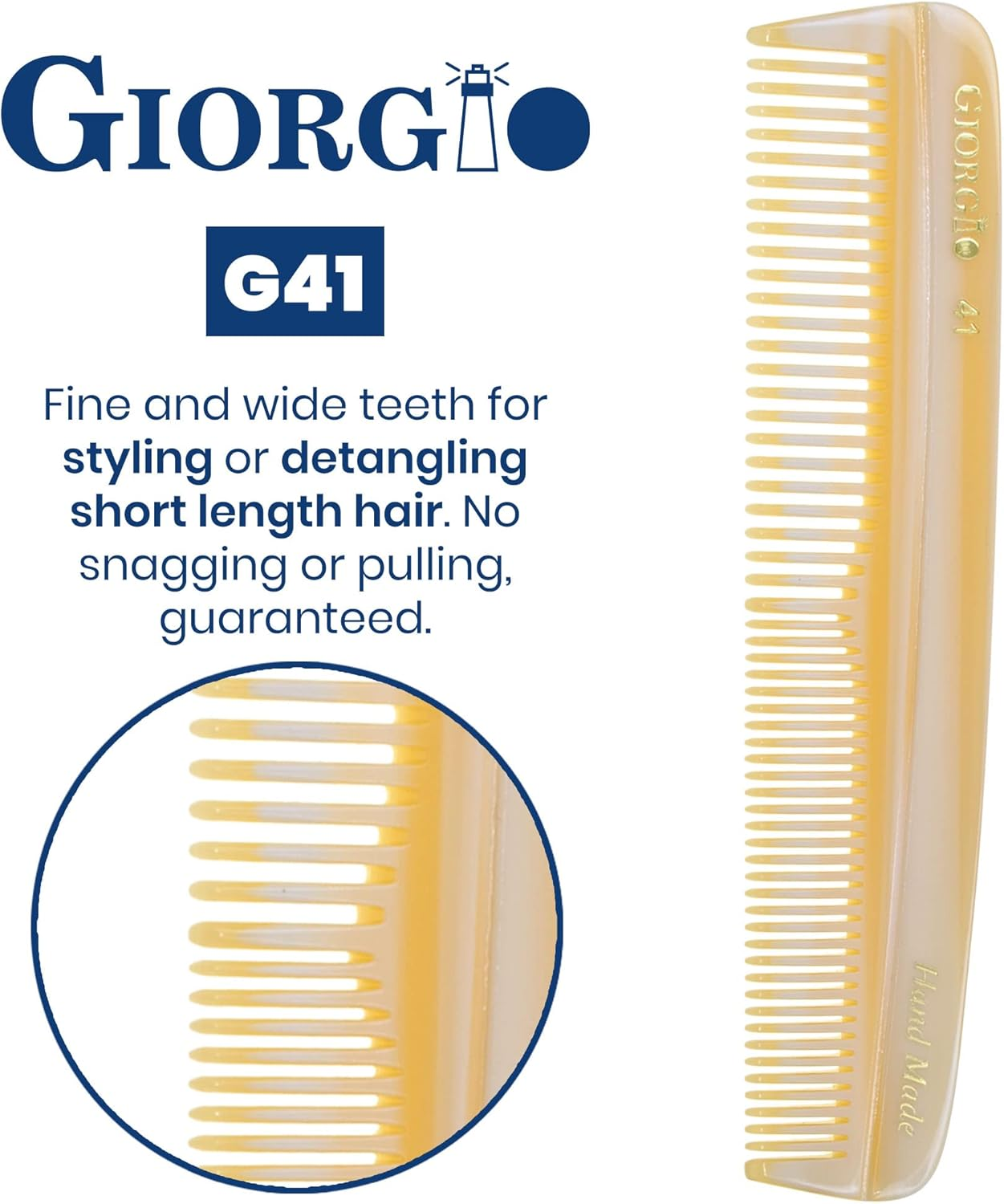 Giorgio G41 (5"/130Mm) Coarse/Fine Teeth Flexible Men'S Hair, Beard & Mustache Pocket Comb - Hand-Made of Quality Durable Cellulose, Saw-Cut and Hand Polished (1-Pack, Imitation Horn) image number 3