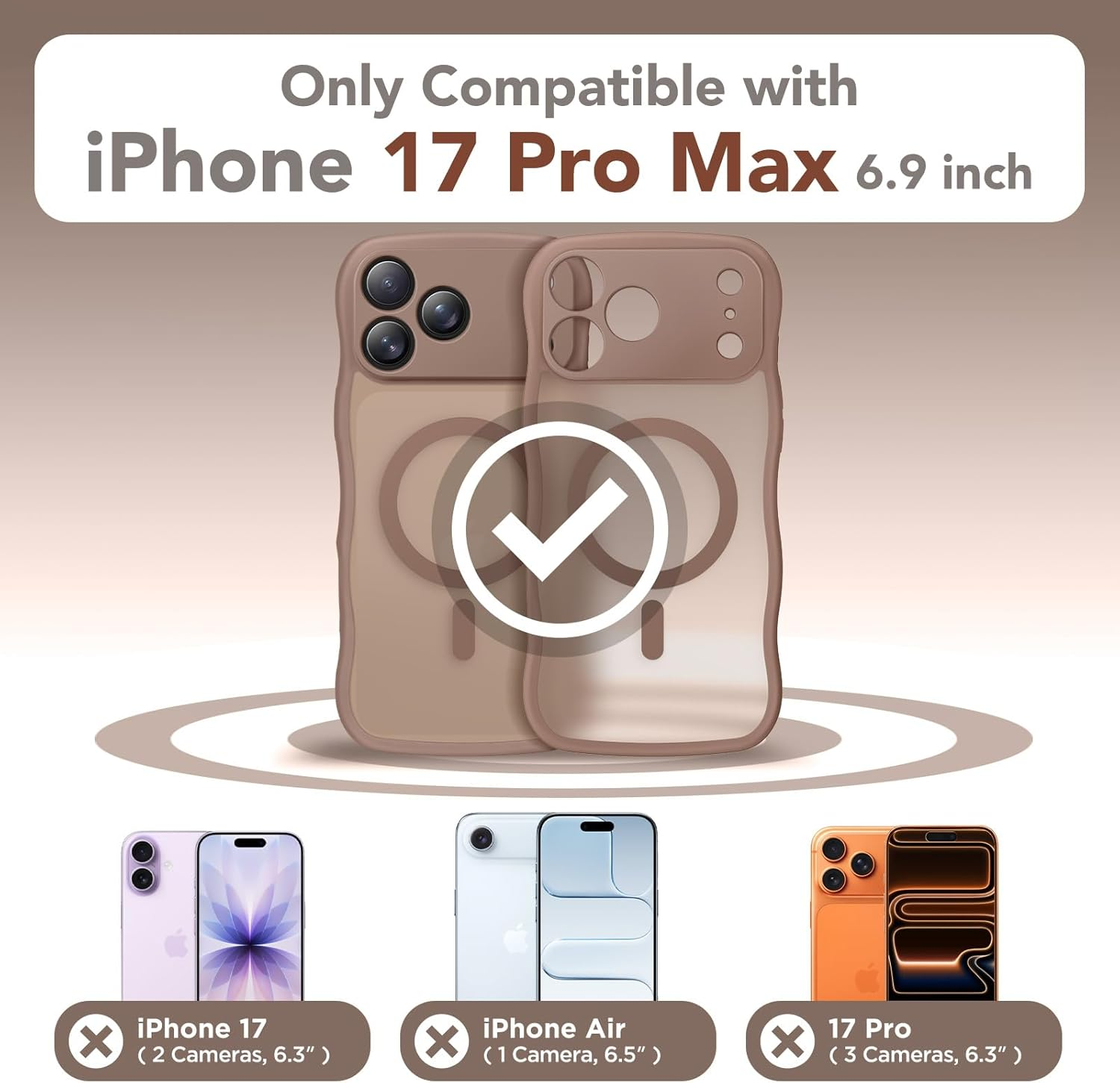 CAPRARO Magnetic for Iphone 17 Pro Max Case for Women Girls, Upgraded [Full Camera Protection] [Compatible with Magsafe] Cute Wave Translucent Matte Phone Case for Iphone 17 Pro Max, Brown image number 2