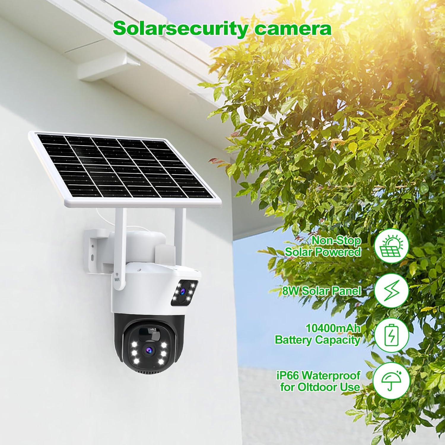 Oolong Security Camera Outdoor Wireless with Dual Lens Dual PIR,10400 Mah Battery,355&deg;P 90&deg;T, 8W Solar Panel,Solar Home Wifi Surveillance Ring Camera with Color Night Vision,64Gb Card Included,Ip66 image number 5