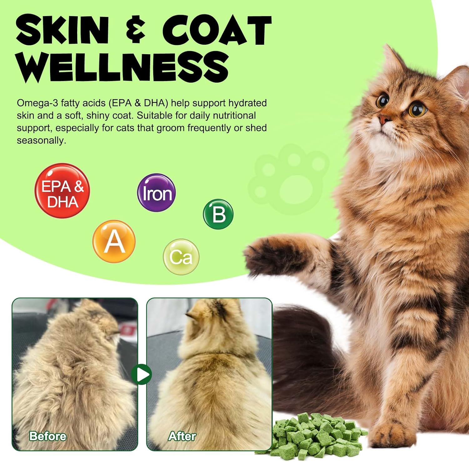 Freeze-Dried Cat Grass Pellets | Cat Grass + Chicken Meat + Fish Oil | Tasty Chew Treats for Cats 3+ Months | Supports Digestive Comfort & Chewing | 80G image number 6
