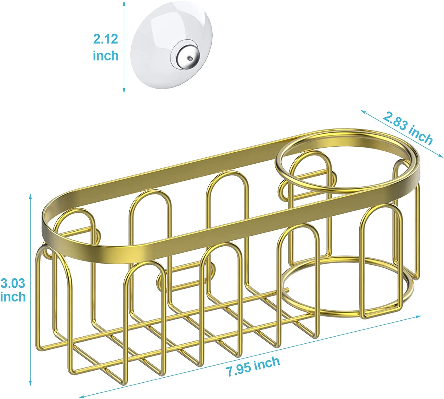 Yazoni 2-In-1 Sponge Holder for Kitchen Sink, Suction Cup Rack Caddy, No Drill Rustproof Kitchen Sink Organizer for Place Dishwashing Brush Soap and Sponge (Gold) - Gold image number 4