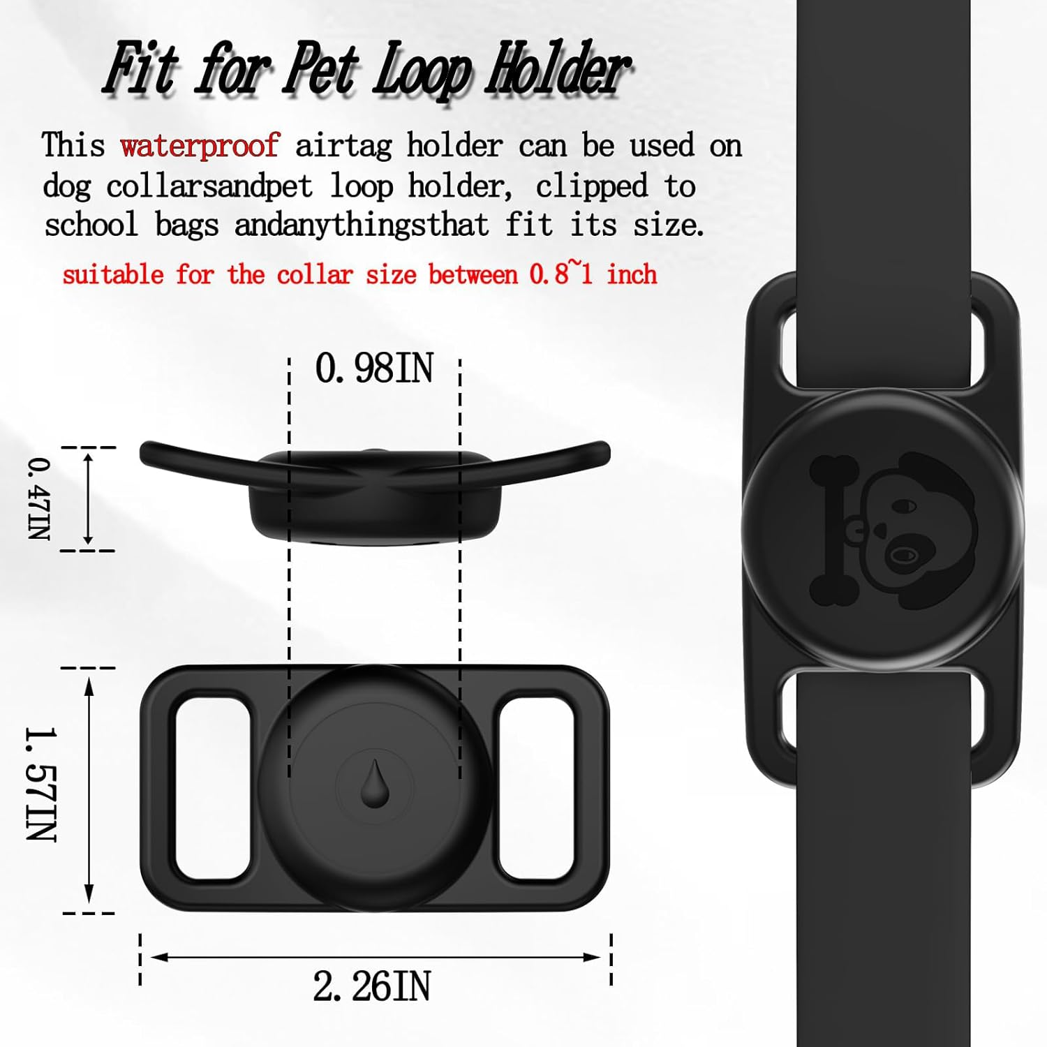 2 Pack Waterproof Airtag Dog Collar Holder Compatible with Apple Airtag, Silicone Hidden Loop Holder for Airtag Tracker, Anti-Lost Dog Collar Air Tag Accessories (Black, Black) image number 1